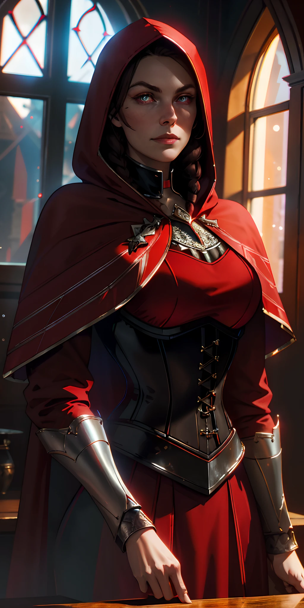 scarlett johansson abstract colors, texture, film grain, skin pores, dusty atmospheric mist:0.1 samdoesart+, intricate hasselblad dslr RAW dramatic full-body portrait photo of (Little Red Riding Hood as a badassed cyborg ninja assassin)1.2, long red cloak, (tattooed)1.3 gothic, small hourglass figure, (freckles)1, brave industrial epic steampunk machete gun bandolier leather, Steel Wool Fire (Sparks)1.3, NoFilter Eye Contact Selfie, (Backlit)1.3 (Neon Lights).7, (Film Grain)1.3, Dark and Cloudy Woods