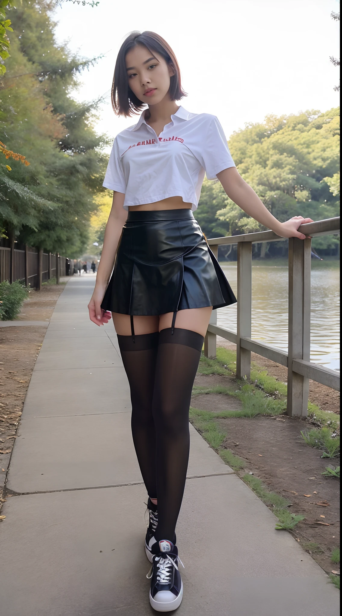 8K, Ultra-high resolution, Highest quality, masterpiece, 三分割法によるphotograph,Surreal, photograph, 1 Girl, (:1.3), pretty girl, Cute face, Beautiful eyes in every detail, 細かくdetailedに,masterpiece,One Girl:1.2, Japan Female Announcer,whole body,from below,Fearful expression,Black Hair,Messy hair,Cyber city of the near future,((Racing Queen)), (((Pleated skirt))), Shiny garments, (Black Pantyhose), (latex high heels boots), skinny、A girl alone in the middle of the road,Beautiful leg line beauty,Realistic Skin, Perfect and beautiful face ,完璧でCute face, Skin with attention to detail, Perfect limbs、Narrow waist、Thin legs),Looking at the audience、beauty,Long neck、(((Ideal body type))),A cup small breasts :2,Portraiture:2,Perfect Anatomy,鮮明なdetailed,detailed,Surreal,Light and shadow,darkness