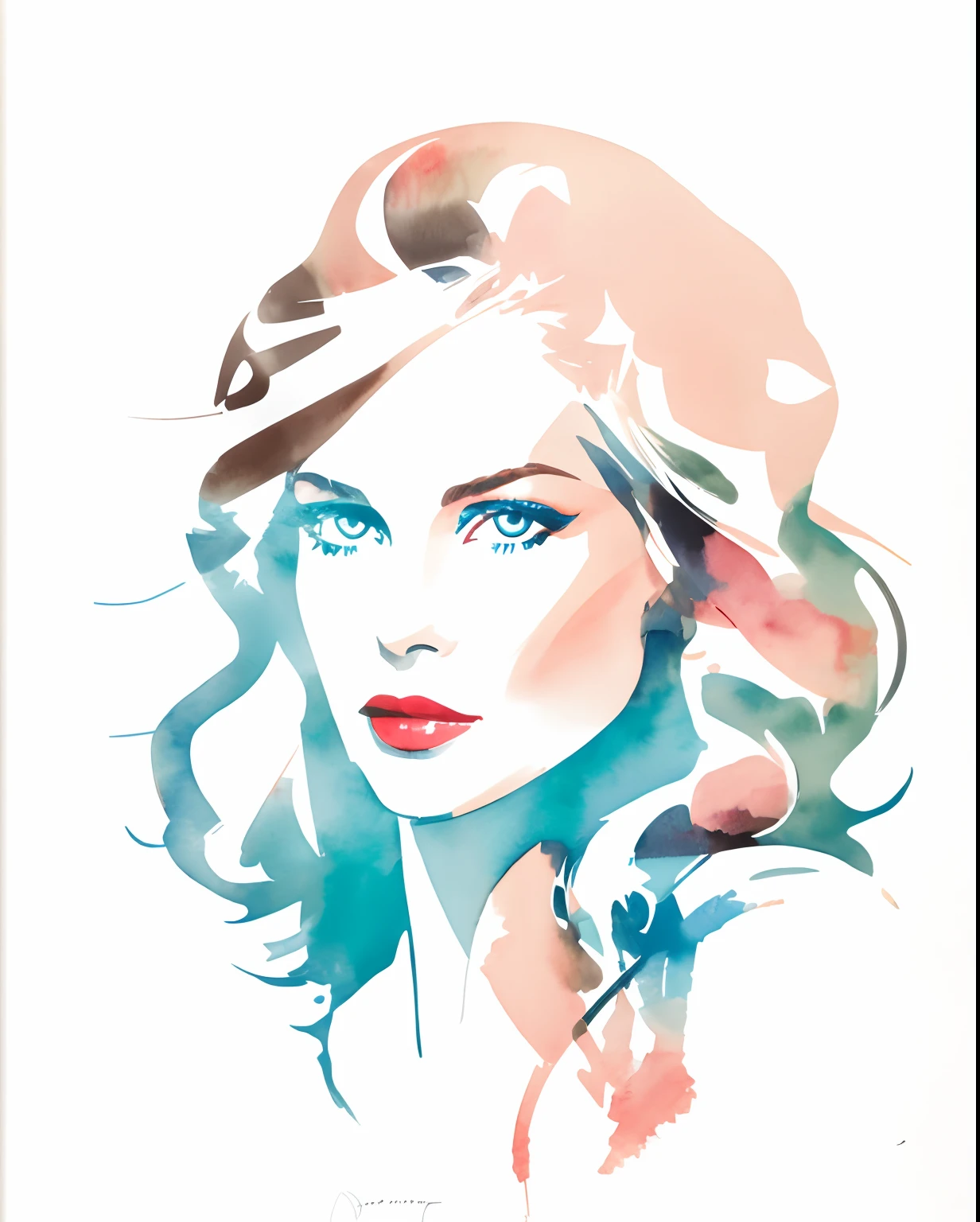 David downton fashion illustration, mustafa soydan drawing, line art, beautuful light brown hair woman, blue eyes, pink lipstick, elegant, denim jacket, cup gentle apple green color tea, street cafe, windy, beige, watercolor