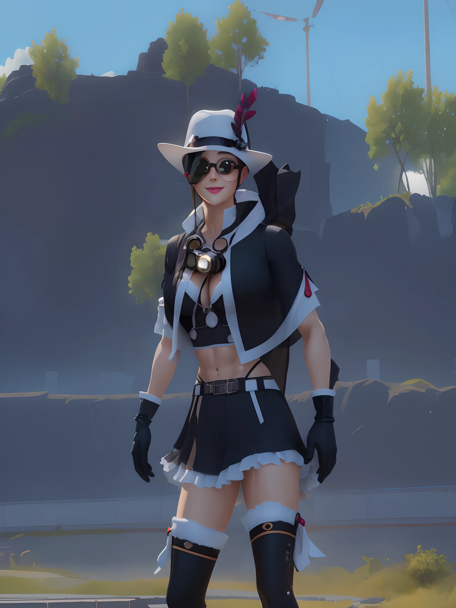 Wearing black classic goggles, beautiful black sparp colour goggles ( goggles ), ( happy face ), muscular body, six packs, healthy body, big round boobs in clothes, beautiful full hd image, full detailed image, 8k quality image,