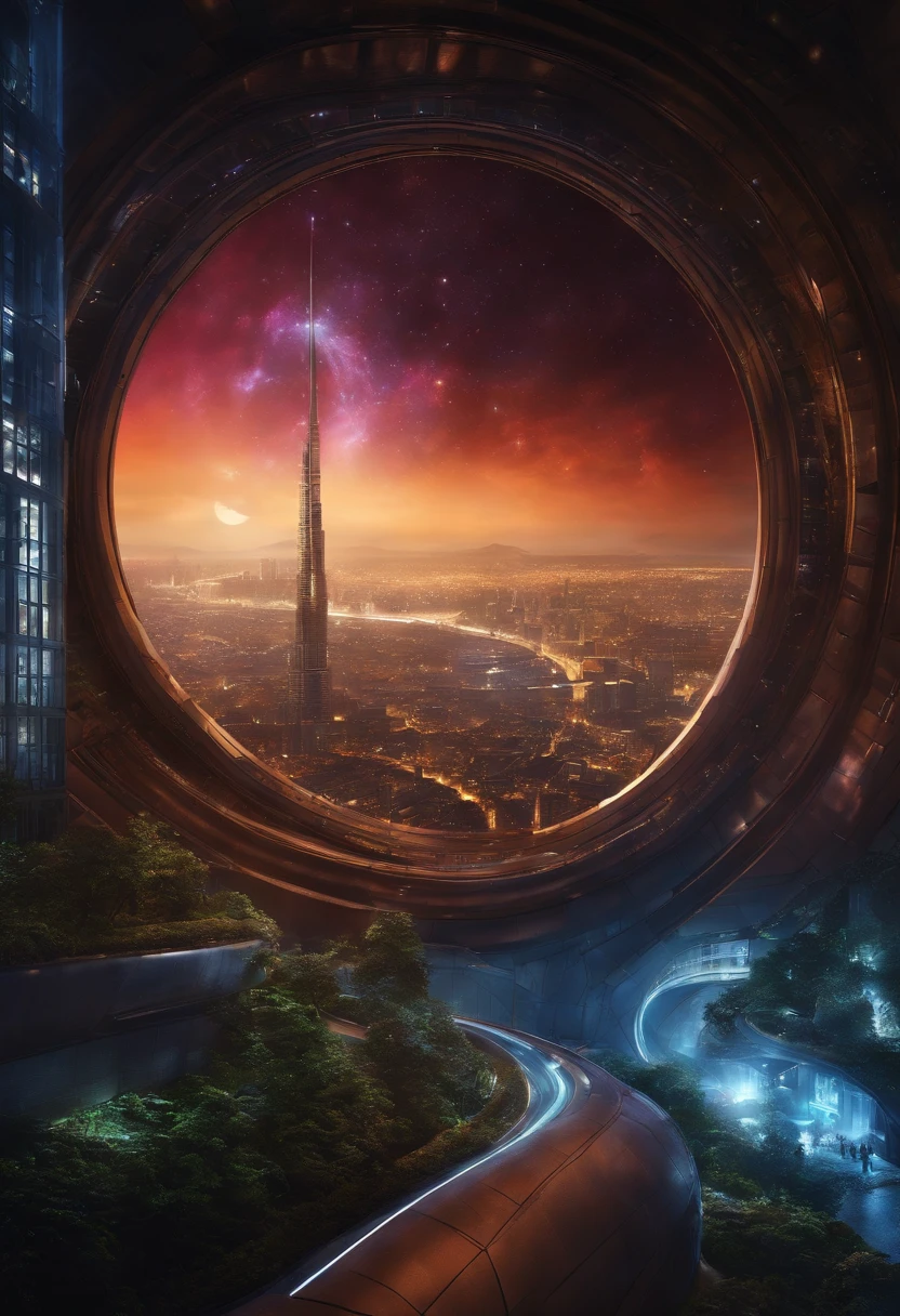 City in space with incoming viassaeaux