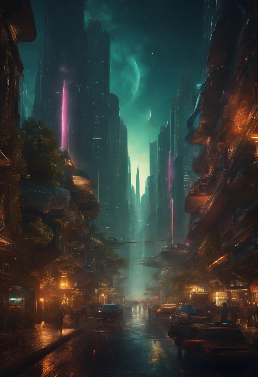 City in space with incoming viassaeaux