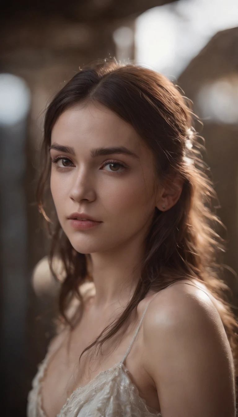 (8K, RAW photos, best image quality, masterpieces, : 1.2), (realistic, photorealistic: 1.37), young girl, small frame, exposed body, stylish clothes, bruised, dirty hair, cinematic lighting, chained, restrained, dungeon, young teen girl, wet skin, ultra realisticc, r