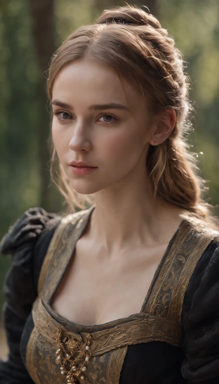 (8K, RAW photos, best image quality, masterpieces, : 1.2), (realistic, photorealistic: 1.37), young girl, small frame, medieval black stylish clothes, golden hair in sophisticated bun,cinematic lighting, chained, restrained, dungeon, young teen girl, wet skin, ultra realisticc,  r