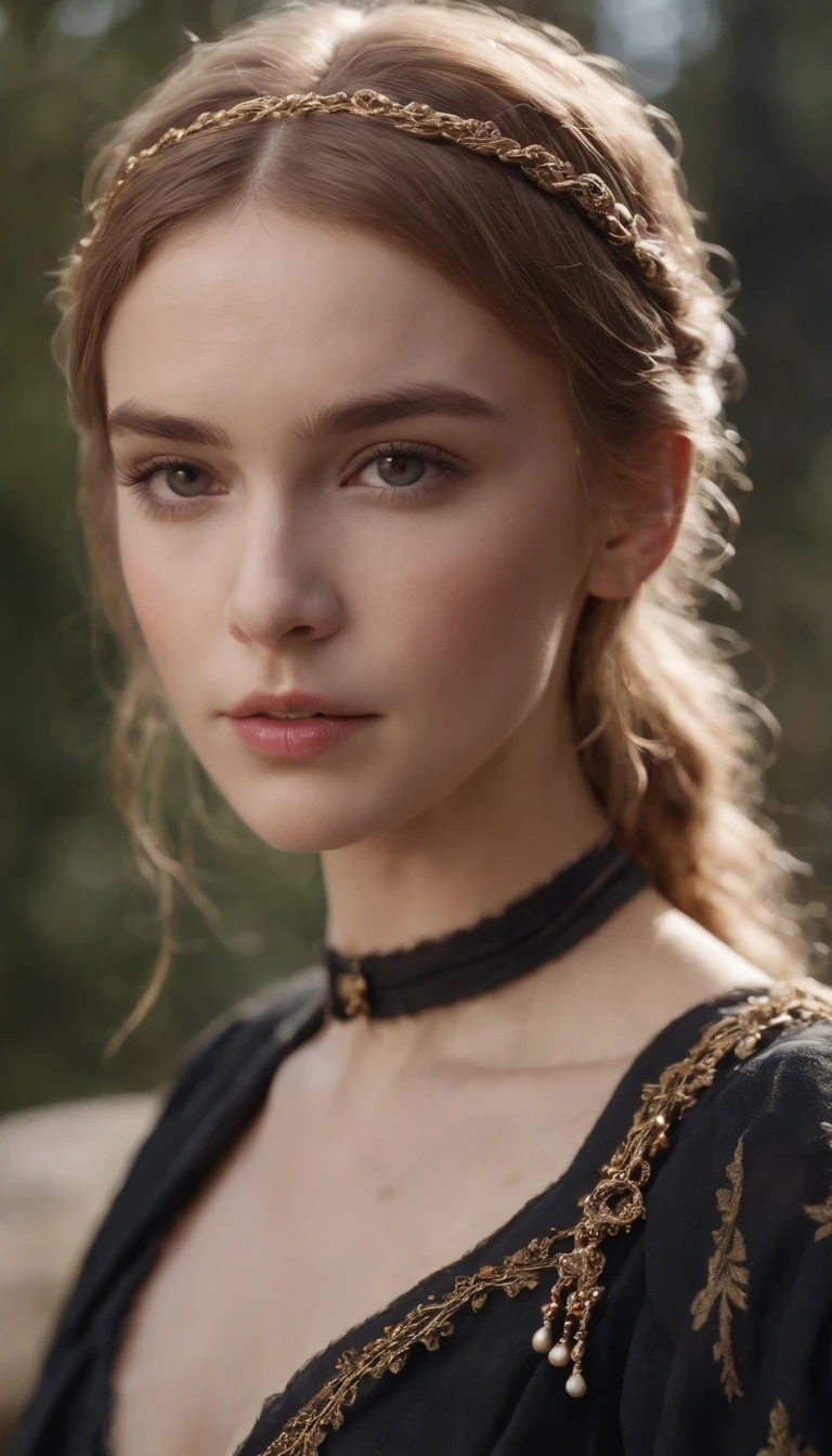 (8K, RAW photos, best image quality, masterpieces, : 1.2), (realistic, photorealistic: 1.37), young girl, small frame, medieval black stylish clothes, golden hair in sophisticated bun,cinematic lighting, chained, restrained, dungeon, young teen girl, wet skin, ultra realisticc, r