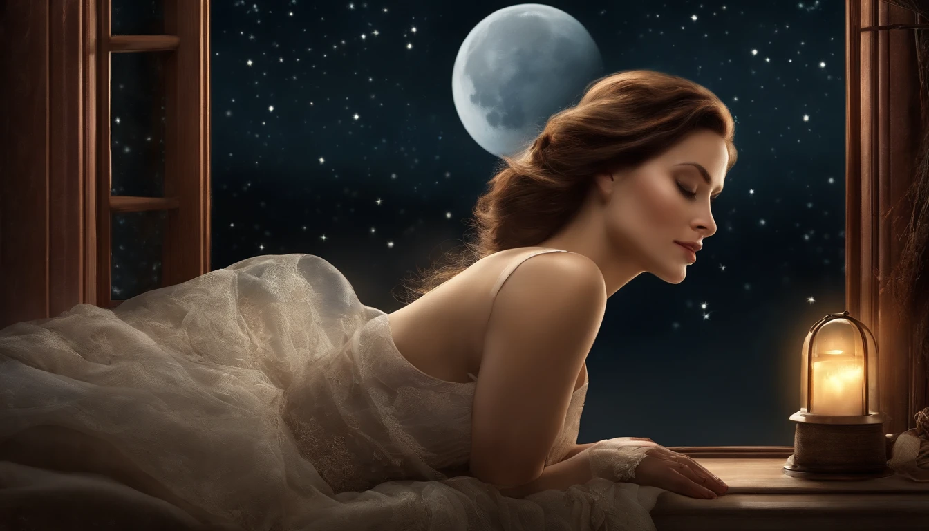 A woman who sleeps with a large window that makes the moon and stars soothe