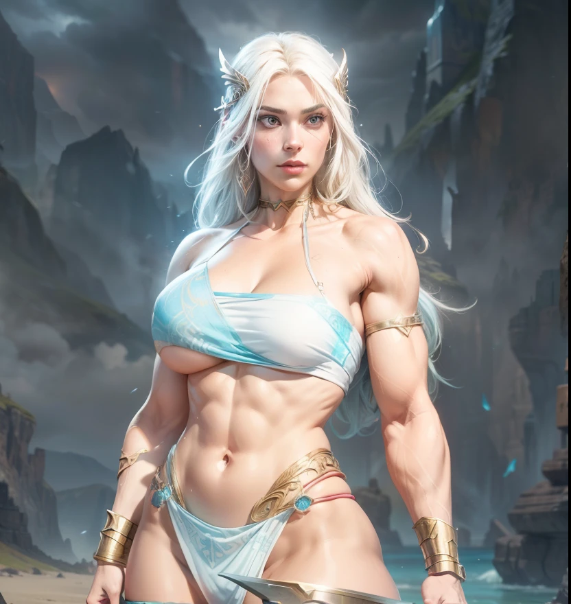 Asgard,Valkyrie with bikini, turned abdomen,Senhora Cavaleiro,Anatomia correta,epic fantasy digital art,tmasterpiece,8k,high-definition resolution,desenho detalhado,Qulidade Superior,, Epic composition,