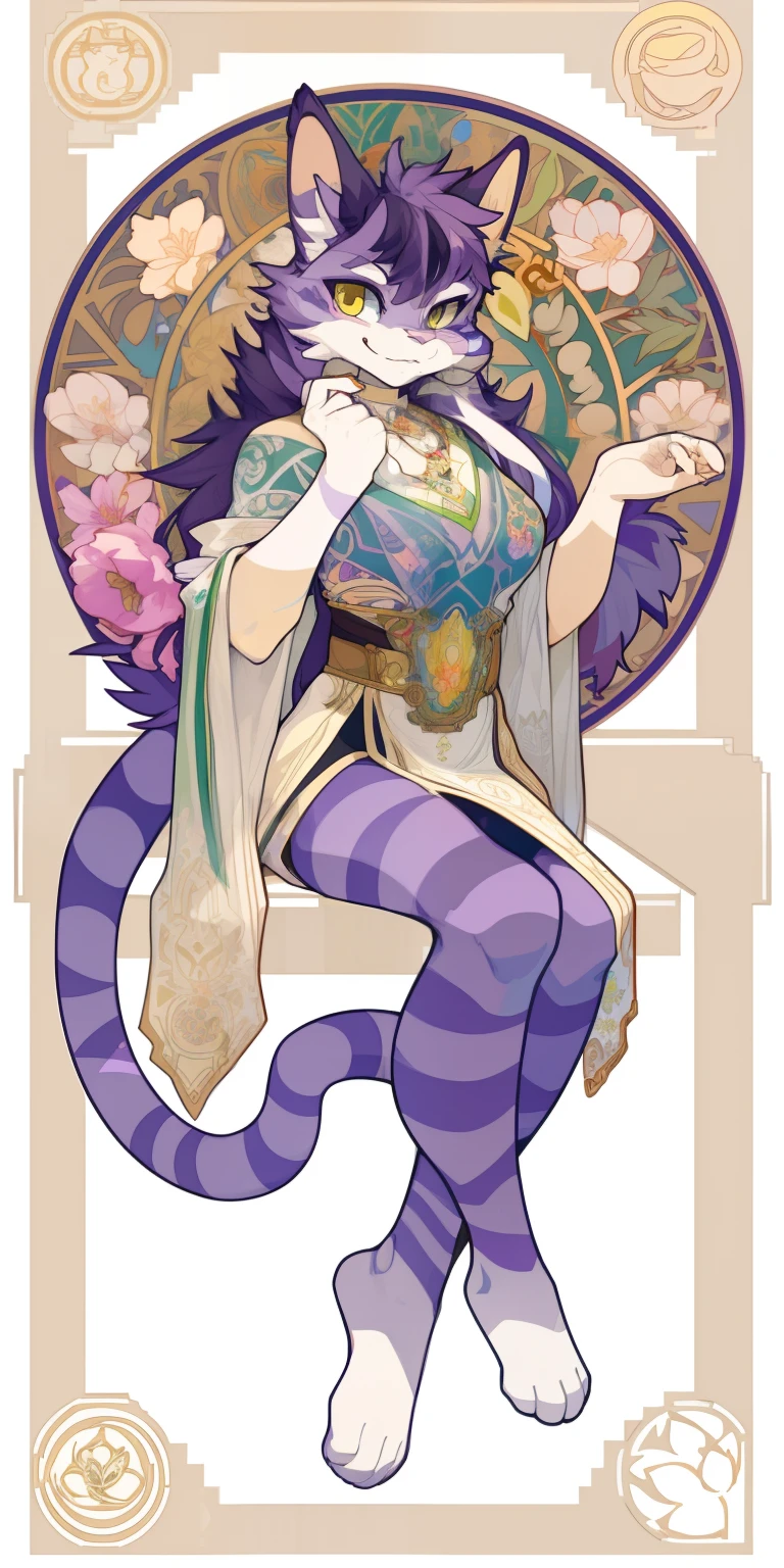 top quality, best quality, logo mark, stamp, Geometric pattern, vector-art, High-quality illustrations by Alfons Mucha, masterpiece(kemono, furry Cheshire_cat anthro)flower, pixel art,
