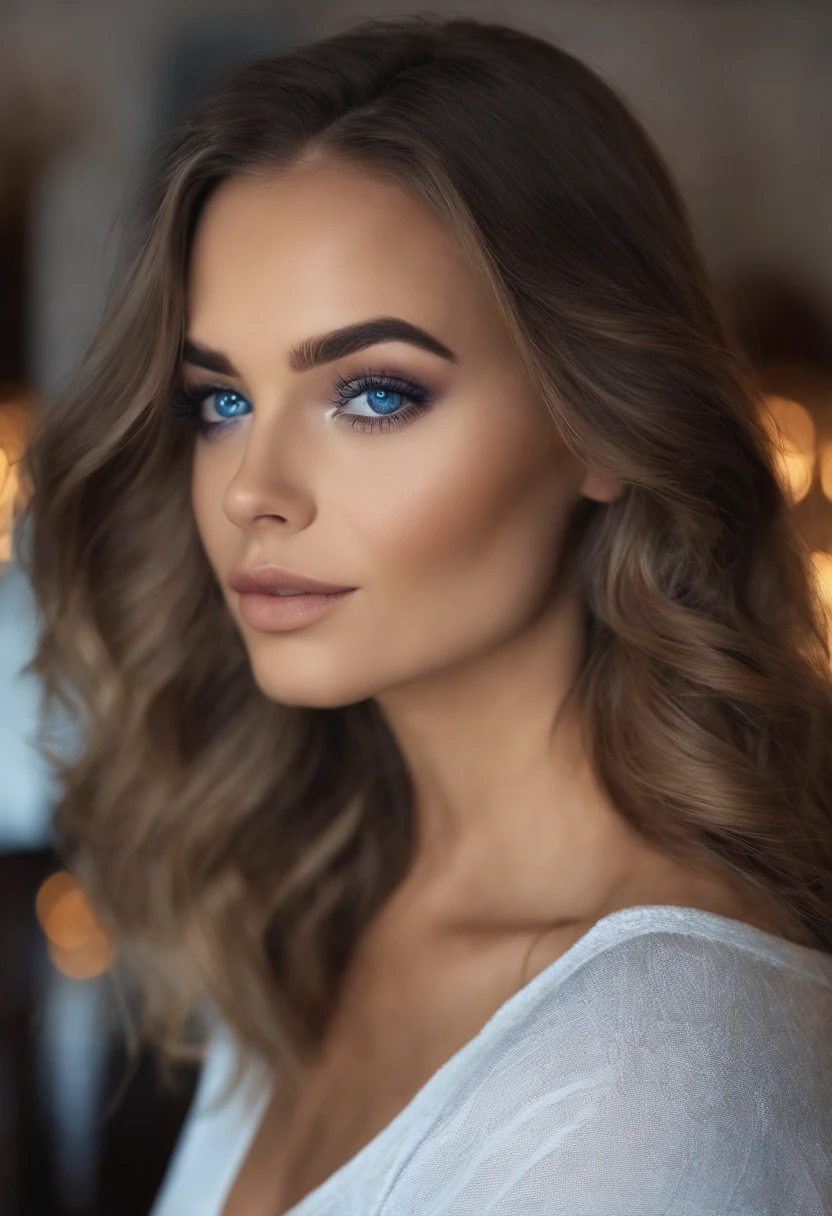 Arafed Mujer totalmente , Chica sexy con ojos azules, ultra realista, meticulosamente detallado, Retrato Sophie Mudd, cabello rubio y ojos grandes, selfie de una mujer joven, Ojos del dormitorio, Violeta Myers, sin maquillaje, Maquillaje natural, staring directly into camera, cara con artgram, maquillaje sutil, Impresionante foto de cuerpo completo en un bar con gente o en paris o mas cosas