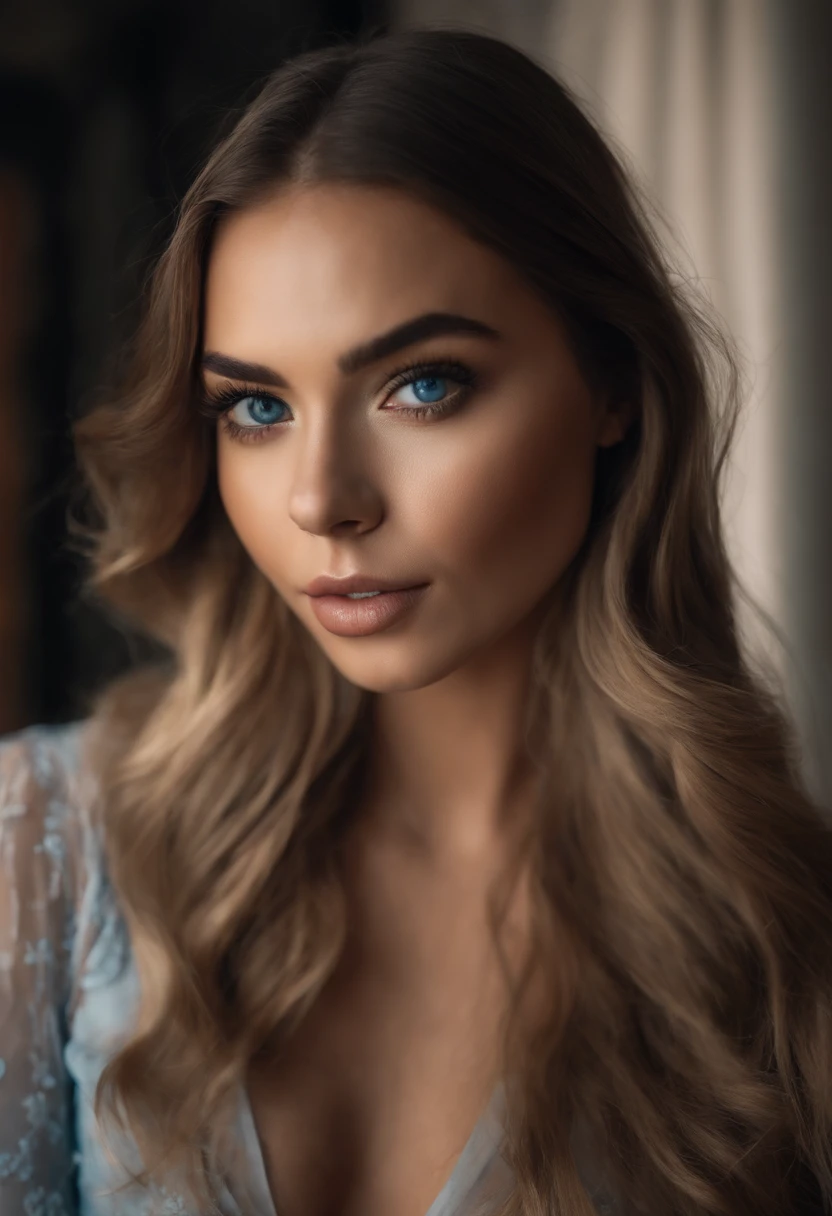 Arafed Mujer totalmente , Chica sexy con ojos azules, ultra realista, meticulosamente detallado, Retrato Sophie Mudd, cabello rubio y ojos grandes, selfie de una mujer joven, Ojos del dormitorio, Violeta Myers, sin maquillaje, Maquillaje natural, staring directly into camera, cara con artgram, maquillaje sutil, Impresionante foto de cuerpo completo en un bar con gente o en paris o mas cosas