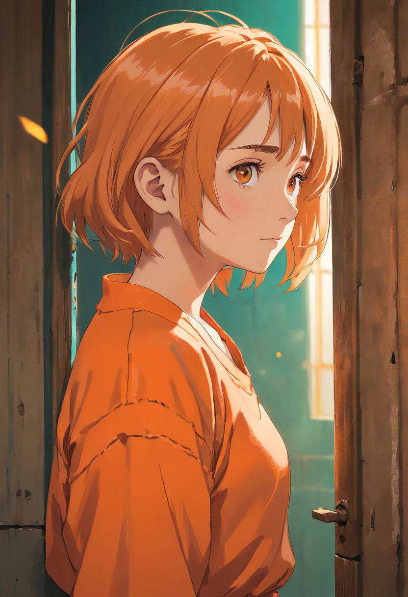 ((realismo)), extremely high quality RAW photograph, Antecedentes detalhados, intrincado, messy hair, Detalhes e texturas requintados, altamente detalhado, Foto de (Allison Mack) in a prison cell, (wearing orange prison clothes:1.3), Looking away from the camera, fotografia ultra detalhada, warm lighting, art-station, 4k, foco nítido, high resolution, pele detalhada, Olhos detalhados, 8k UHD, DSLR, harsh low lighting, alta qualidade, filmic grain, Fujifilm XT3, triste:1.3