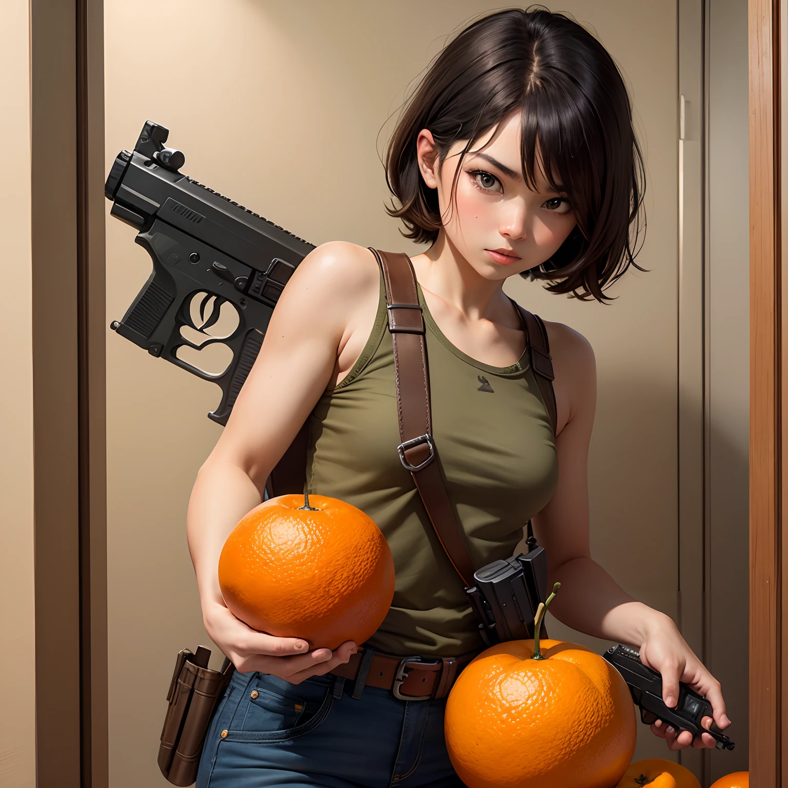 A fruit Orange with a gun