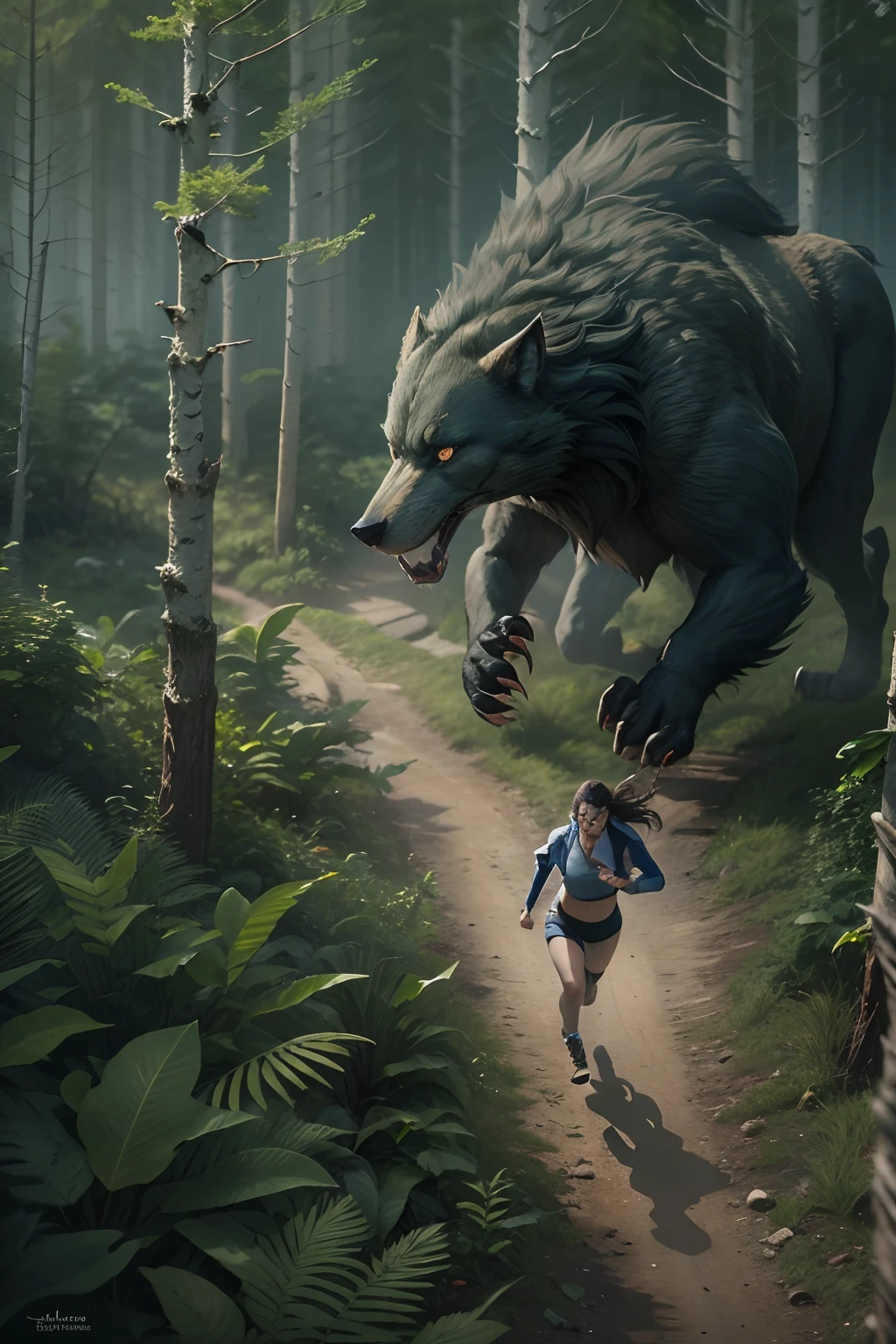 Man turning into feral stag as he copulates with his human girlfriend, illustration, duo, abs, pecs, concentrated expression, masculine body, masterpiece, best art, full body, by taran fiddler, torn pants, torn shirt, detailed hands, detailed eyes, detailed torso, forest, pain expression, transformation, yelling, halfway human face, ((all fours))