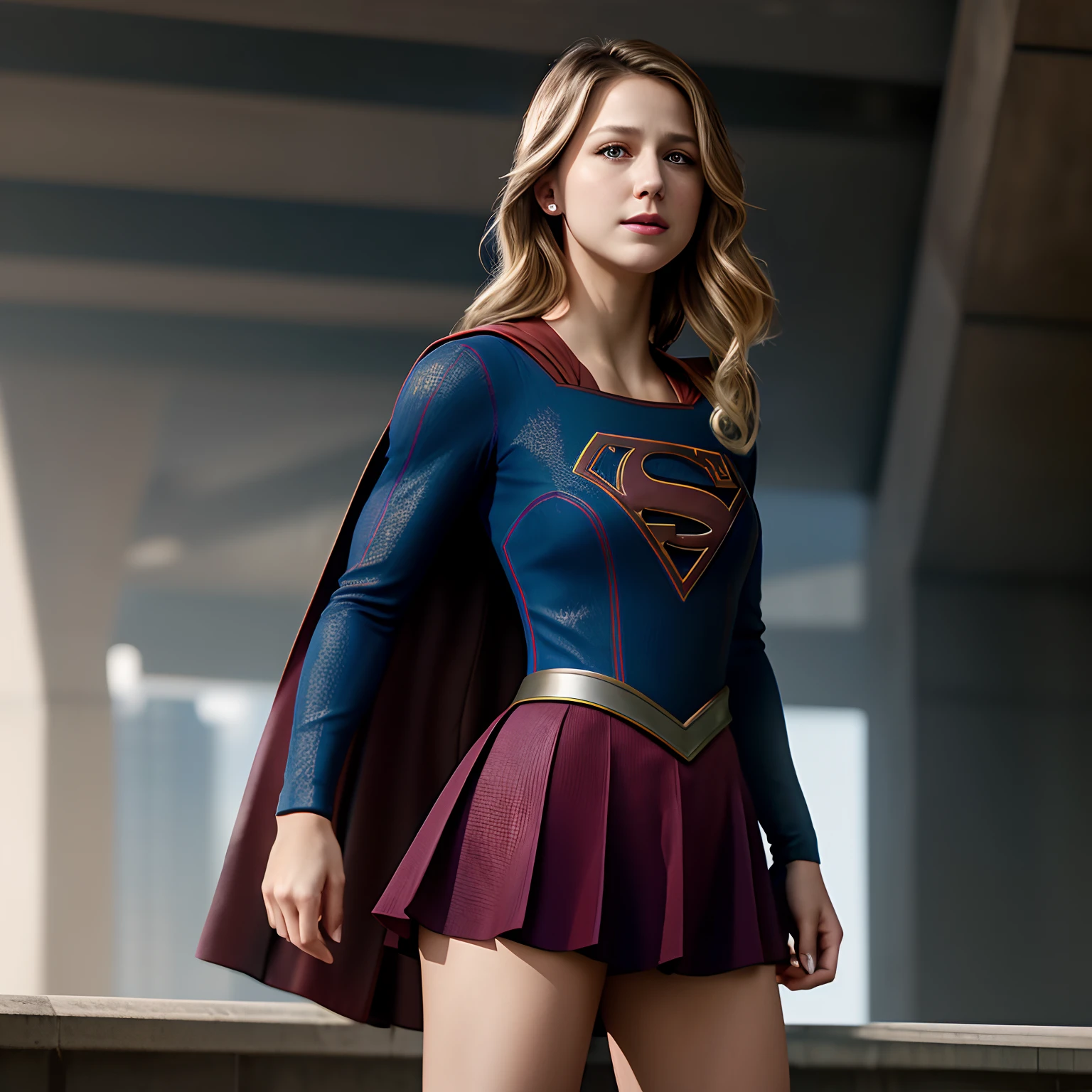 unreal engine 5, realistic, official art, unity 8k wallpaper, ultra detailed, beautiful and aesthetic, beautiful, masterpiece, best quality, (zentangle, mandala, tangle, entangle), 1girl, mature, mellisabenoist-smu, (Melissa benoist as supergirl, blonde hair), (background in the style of cyberpunk realism, photo taken with provia, street style realism, light silver and light maroon, grandparentcore, detailed facial features), colour matching, zeiss lens, Cinematic scene full body shot, detailed, ultra realistic, award winning, Sony a7R, octane render