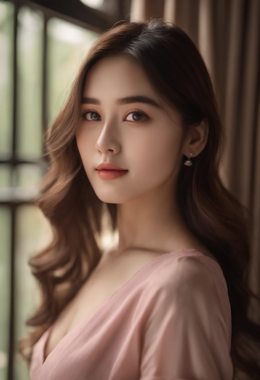 1girl,(masterpiece:1.2), (best quality:1.2), (extremely detailed), selfie from center front, straight head, (extremely detailed face), ultra-detailed double eyelid eyes and pupils, broad shoulder, (ultra detailed), 8k, photorealistic, pretty face, selfie shot, instagram style, in the bedroom, looking at viewer, facing front, smiling, perfect skin, cinematic lighting, fair skin, black eyes, portrait photo, slim, slender, no makeup, nikon RAW photo, 8k ,Fujifilm XT3, photorealistic, detailed face, long hair, fair skin, perfect shape, indoors, (looking at viewer:1.2), kim garam, garam from lesserafim, kim garam LE SSERAFIM, pink shirt, cropped photot