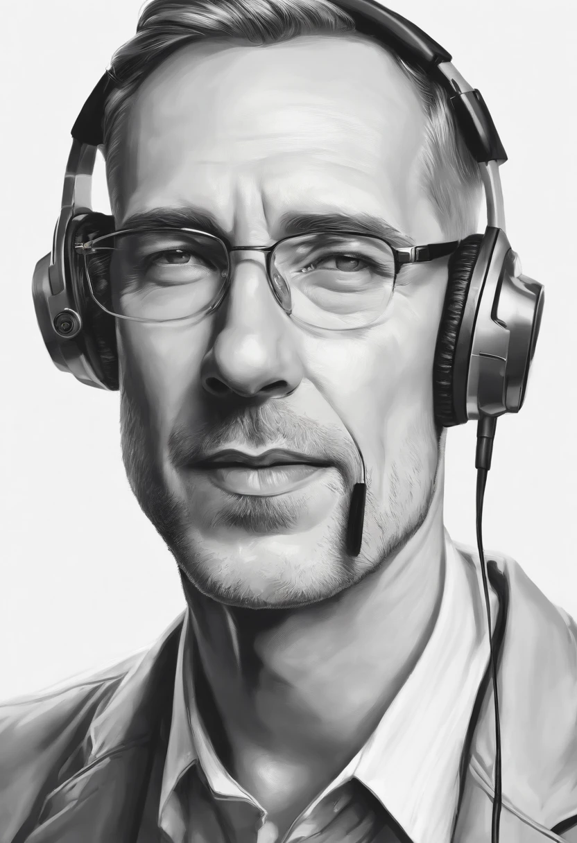 Headphones are worn，Caricature of a man with a cigarette in his mouth realistic, Portrait of an AI artist in tears, Streamer Twitch / Joueur Ludwig, Red Dieter Meme, 2d portrait, Portrait de Lofi, Portrait NFT, Portrait of an AI-hungry artist, high quality portrait, He has headphones, r /art, r/art, r / art