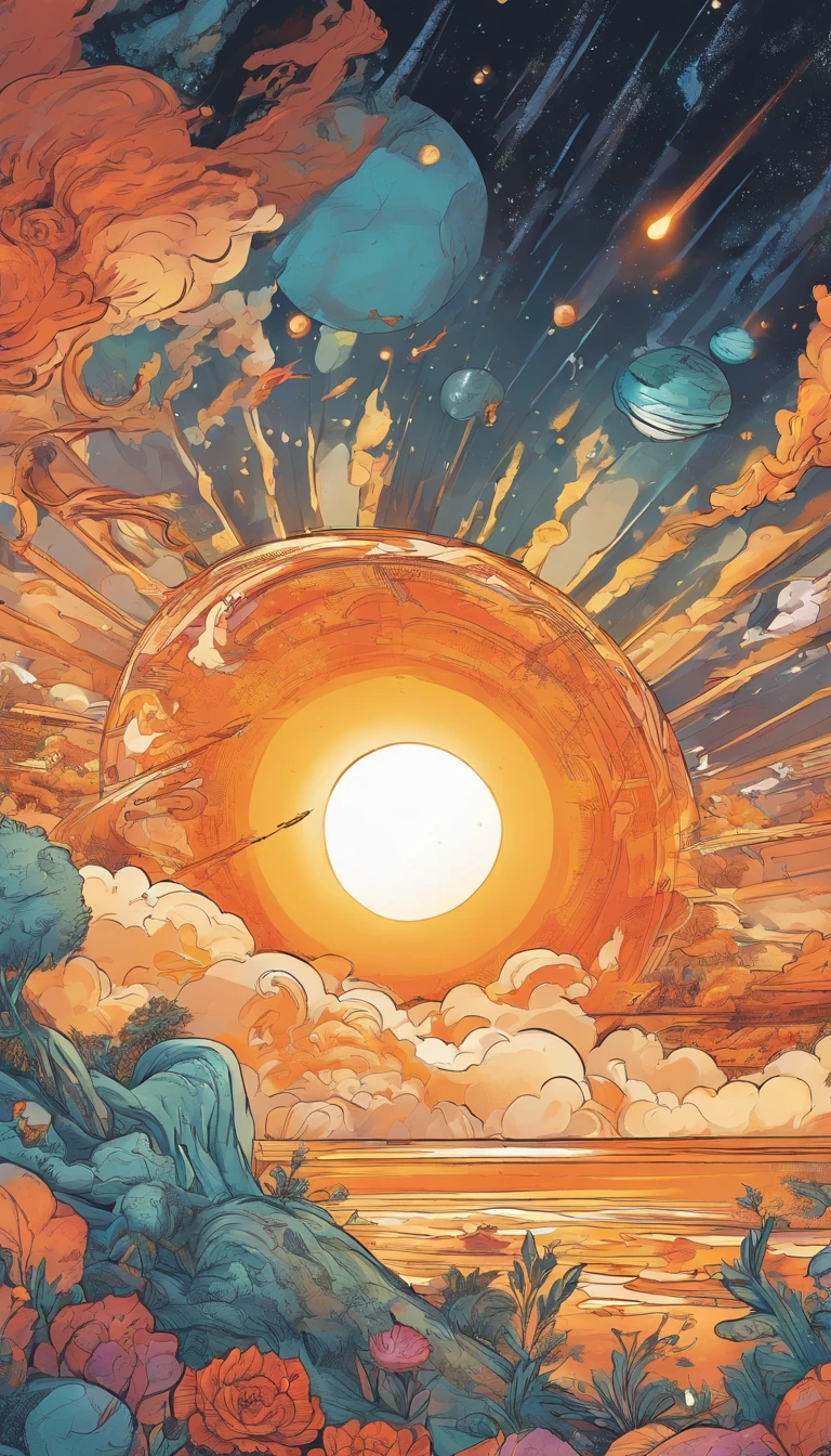close-up illustration of the sun in space in the style of InHyuk Lee