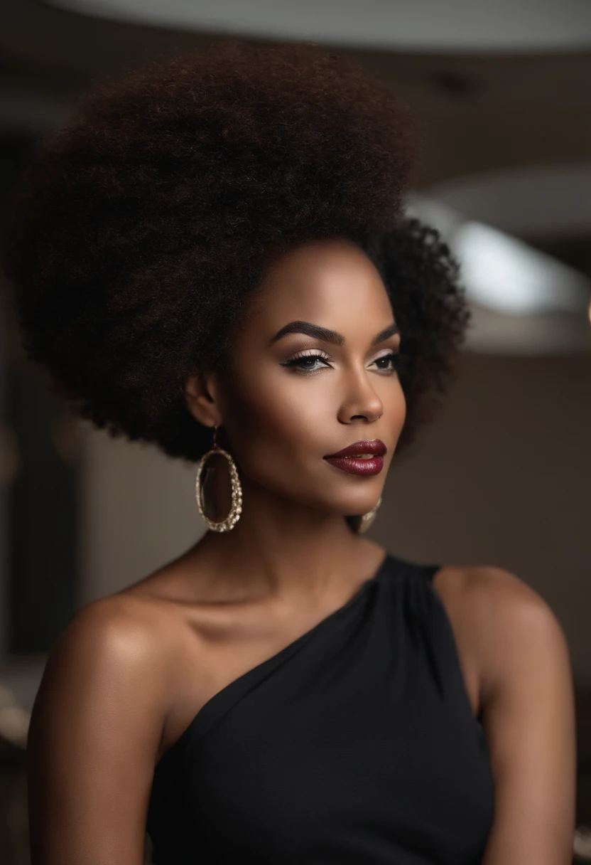 um close up de uma mulher com cabelo cacheado e brincos, afro encaracolado, cabelo encaracolado preto, com um perm encaracolado, cabelos afro longos, longos cabelos cacheados pretos selvagens, cabelos negros cacheados, preto longo cabelo encaracolado longo, longos cabelos cacheados pretos, curly middle part haircut, cabelo afro, com cabelo e pele texturizados, cabelos cacheados, franja encaracolado, com afro, cabelos cacheados claros