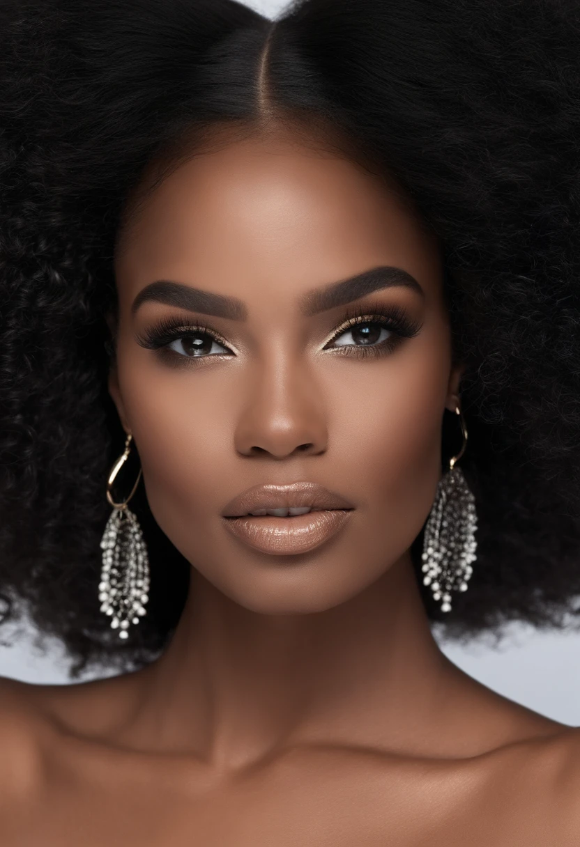 um close up de uma mulher com cabelo cacheado e brincos, afro encaracolado, cabelo encaracolado preto, com um perm encaracolado, cabelos afro longos, longos cabelos cacheados pretos selvagens, cabelos negros cacheados, preto longo cabelo encaracolado longo, longos cabelos cacheados pretos, curly middle part haircut, cabelo afro, com cabelo e pele texturizados, cabelos cacheados, franja encaracolado, com afro, cabelos cacheados claros