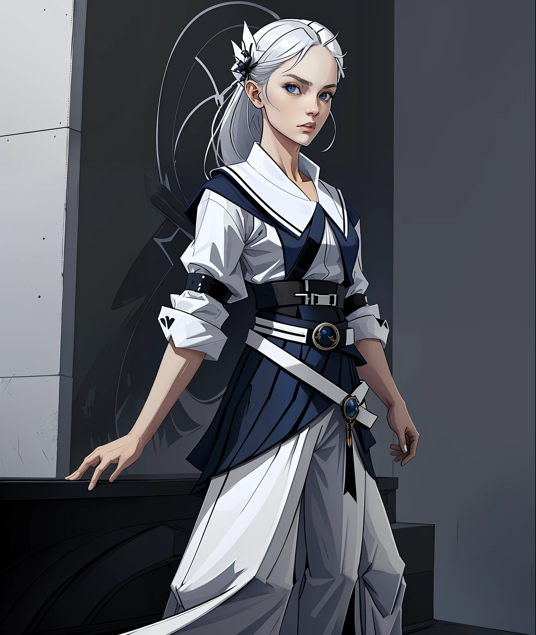 Fairy ,Wearing Black Belt Gi, mostly white with a bit of navy blue and black, masterpiece, best quality