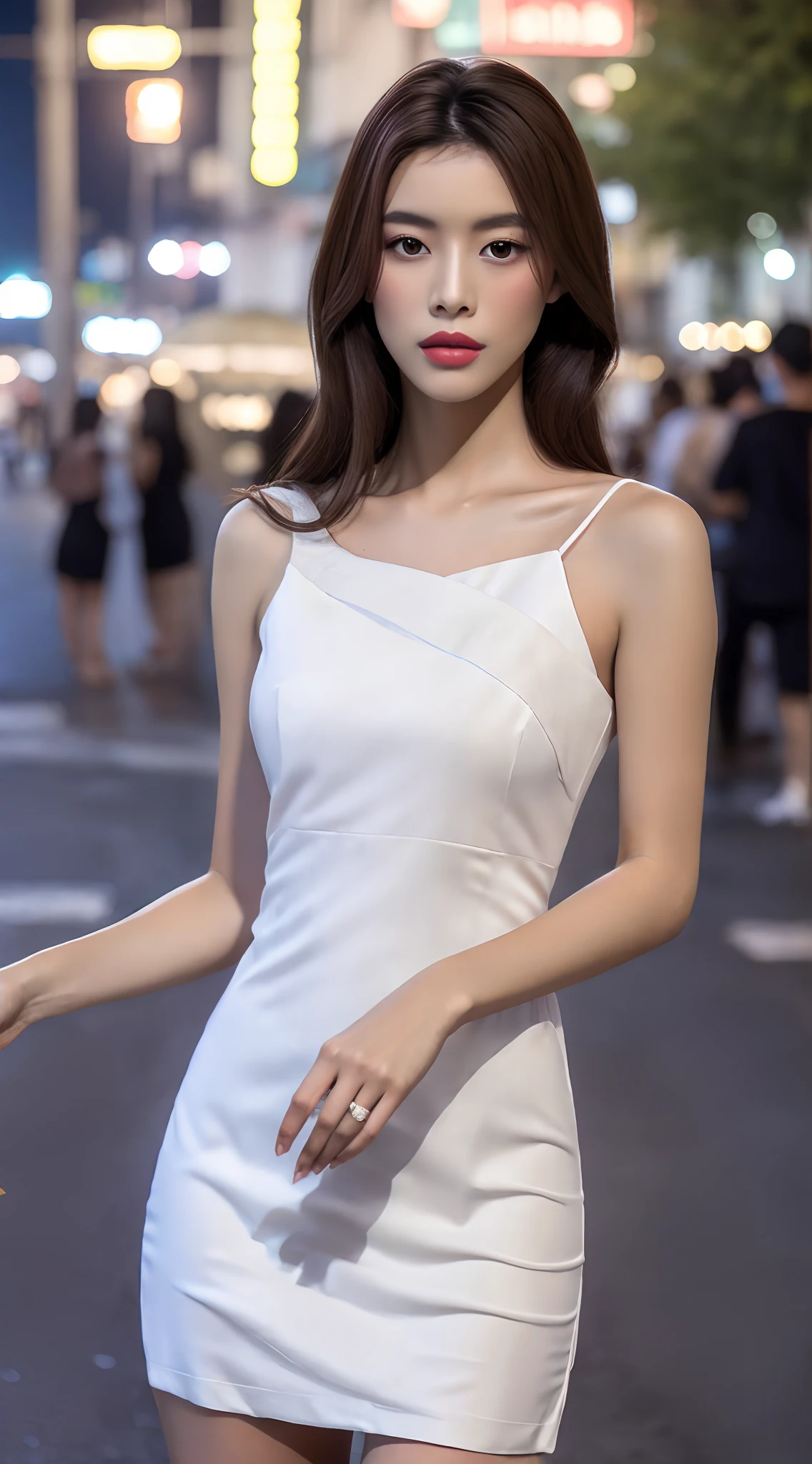Femme Araffe en robe blanche marchant dans une rue la nuit, Porter une robe blanche, Robe blanche, wearing elegant dress, photo of slim girl model, gorgeous young korean woman, costume moulant blanc lisse, Korean fashion model for women, porter une robe blanche, femme en robe, Robe moulante, portant une jolie robe blanche, robe blanche longue, Robe sexy