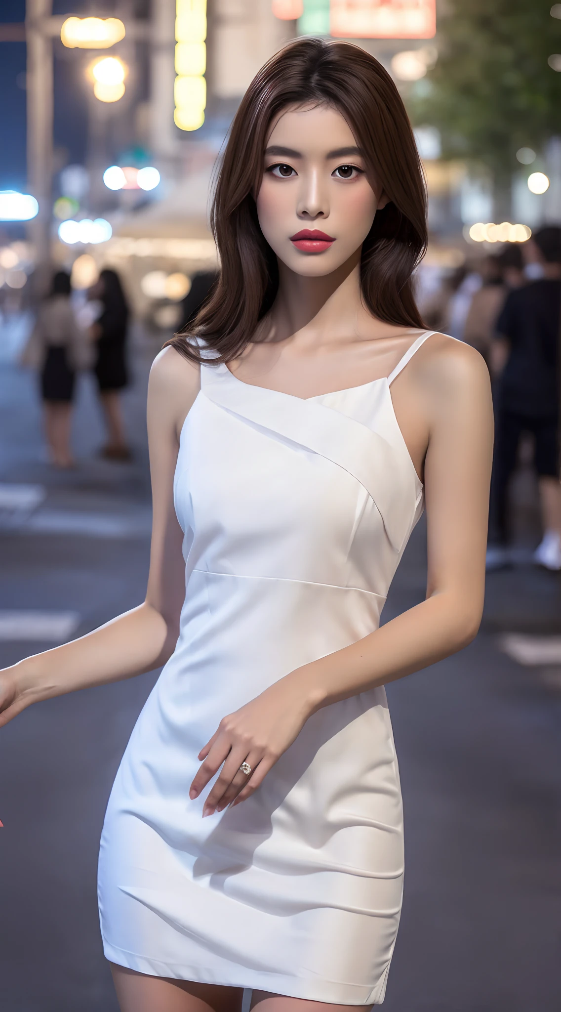 Femme Araffe en robe blanche marchant dans une rue la nuit, Porter une robe blanche, Robe blanche, wearing elegant dress, photo of slim girl model, gorgeous young korean woman, costume moulant blanc lisse, Korean fashion model for women, porter une robe blanche, femme en robe, Robe moulante, portant une jolie robe blanche, robe blanche longue, Robe sexy