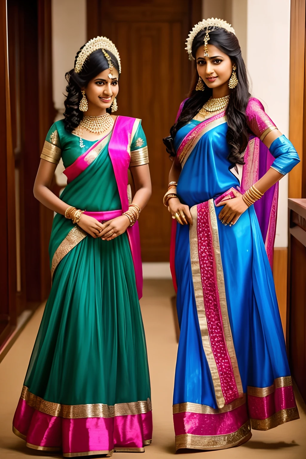 Two Indian Women、Female sexy、Traditional Indian costume