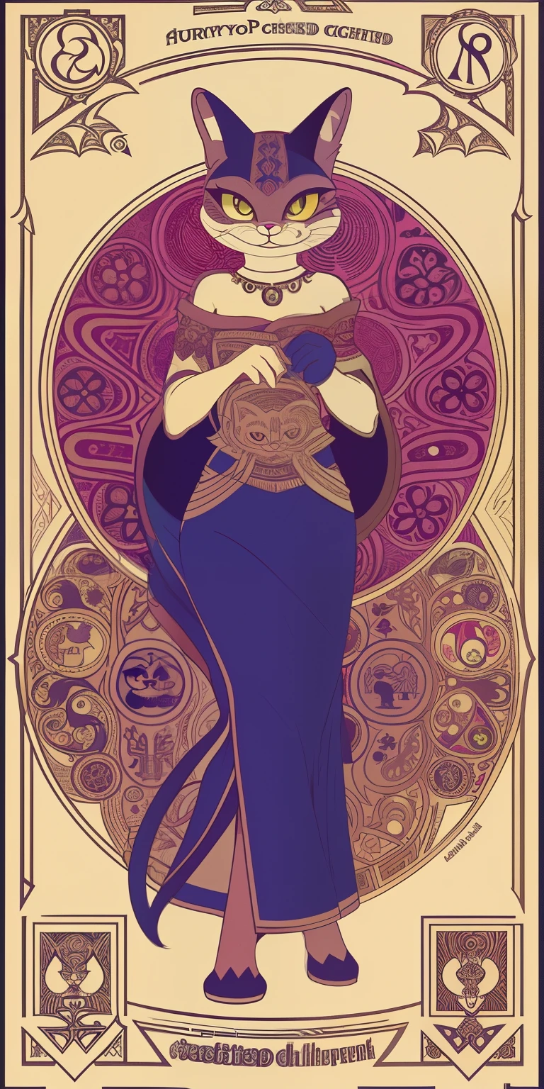 top quality, best quality, logo mark, stamp, Geometric pattern, vector-art, High-quality illustrations by Alfons Mucha, masterpiece( furry Cheshire_cat, bright smile anthro)tarot theme, pixel art,
