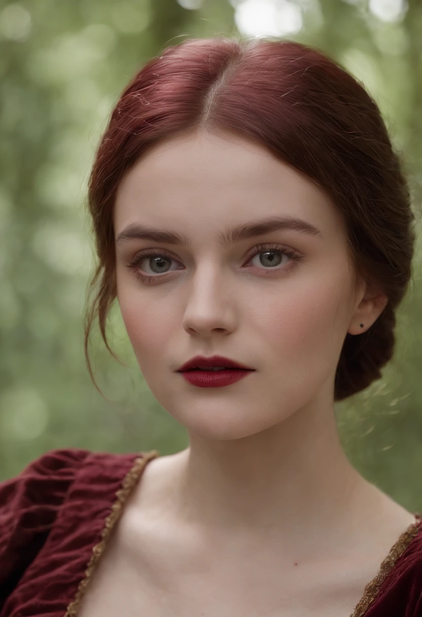 (((A deep reddish wound runs through his left cheek))) teint clair, woman about 19 years old, cheveux blancs naturels, Yeux verts distinctifs, Wearing kohl, mince et gracieux, beau, Candlelight in a medieval setting, Mise au point ultra nette, Realistic shooting, Medieval women's clothing, tetradic colors but just the face not the other parts of the body  (cicatrice:1.4)