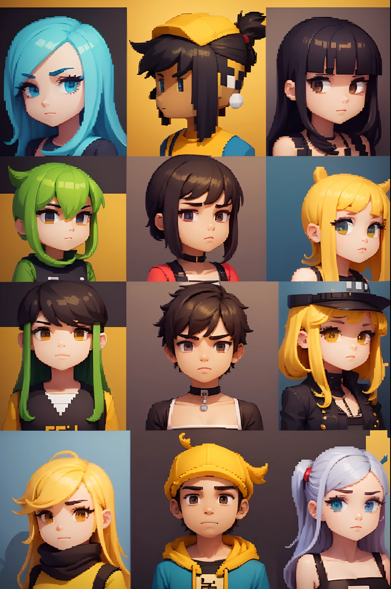 personagens habbo hotel, Square head, maos e pes quadrados, pixelart ,cores amarelo