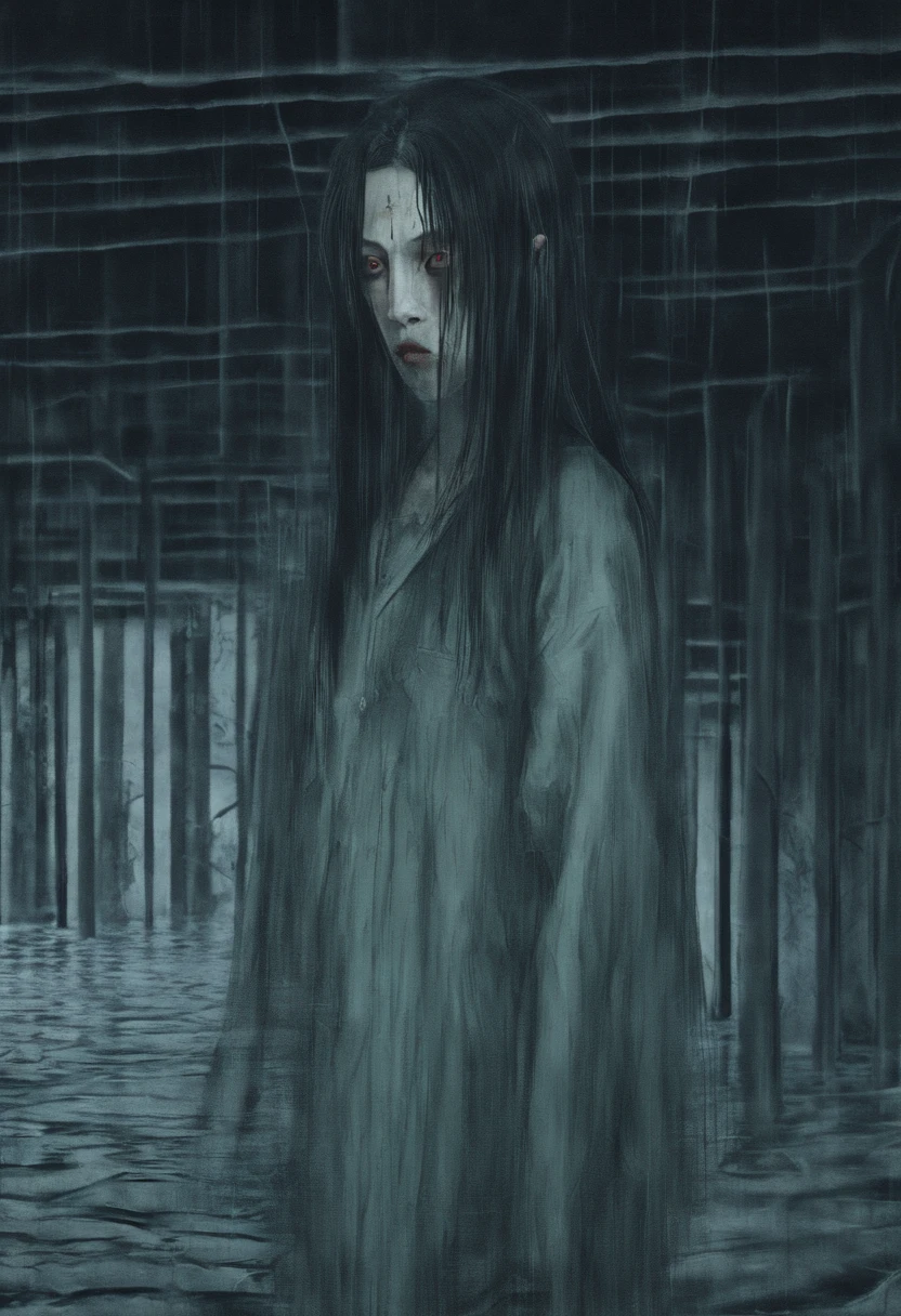 Two teenage girls go upstairs, Wear Chinese embroidered clothing,(Extensive ulceration of the girl's skin,Blood donation oozes,Bleeding from seven holes,There are maggots crawling on the body),Still from the movie, still from live action movie,((Best picture quality, 8K, tmasterpiece:1.3)),junji ito undertones, Long straight black hair, perspired,dampness,Wet crotch,Wet thighs,Wet crotch,the rule of thirds, Tonal color scheme, pastel green, Contemplative silence, Bokeh, Mystery, Horror, unholy, eerie, Creepy,Strong chiaroscuro,Moody lighting, In the style of Denis Villeneuve, cinematic Film still from, cine still 800