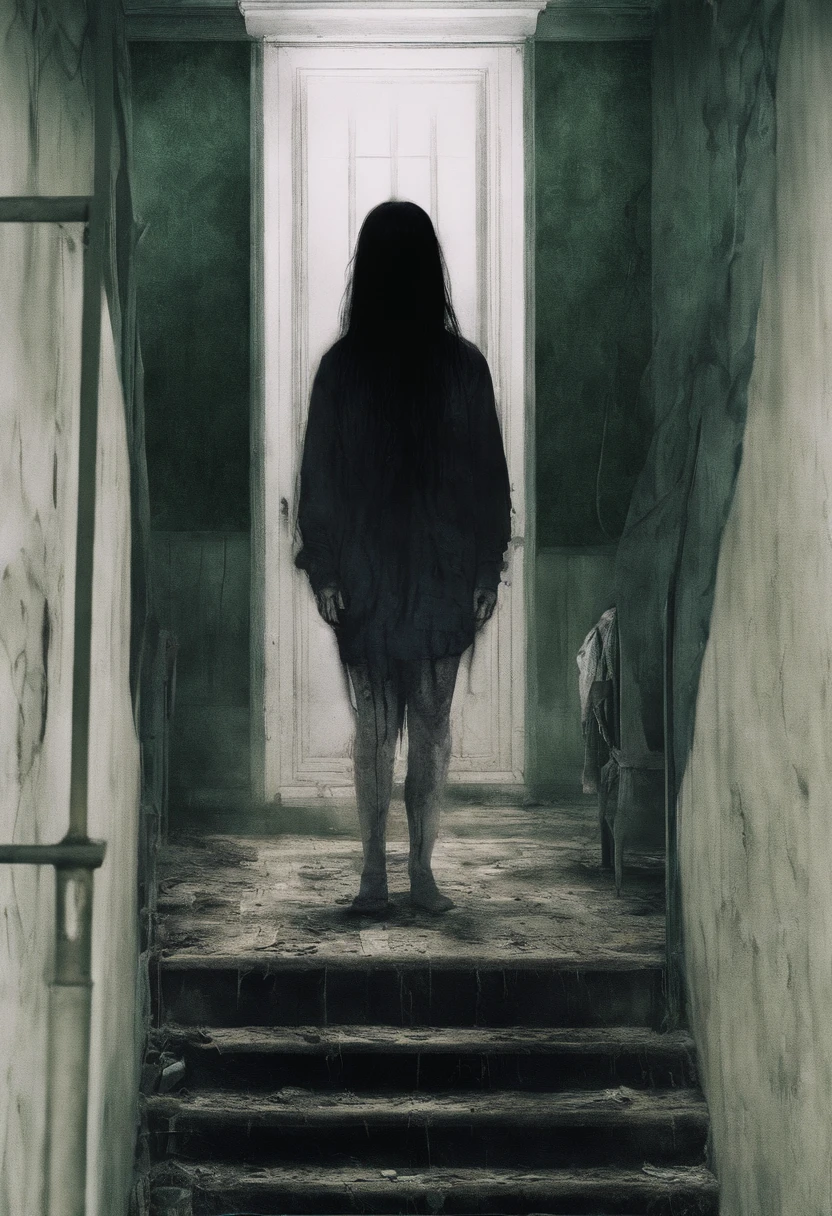 Two teenage girls go upstairs, Wear Chinese embroidered clothing，（Extensive ulceration of the girl's skin，Blood donation oozes，Bleeding from seven holes，There are maggots crawling on the body），Still from the movie, still from live action movie,((Best picture quality, 8K, tmasterpiece:1.3))，junji ito undertones, Long straight black hair, perspired，dampness，Wet crotch，Wet thighs，Wet crotch，the rule of thirds, Tonal color scheme, pastel green, Contemplative silence, Bokeh, Mystery, Horror, unholy, eerie, Creepy,Strong chiaroscuro，Moody lighting, In the style of Denis Villeneuve, cinematic Film still from, cine still 800