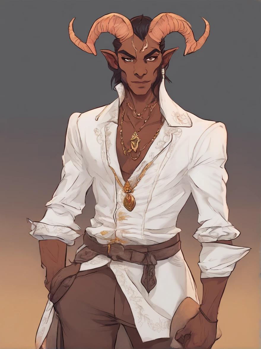 Tiefling ,Wearing Mirage Vest, dapper, white, glowing, masterpiece, best quality