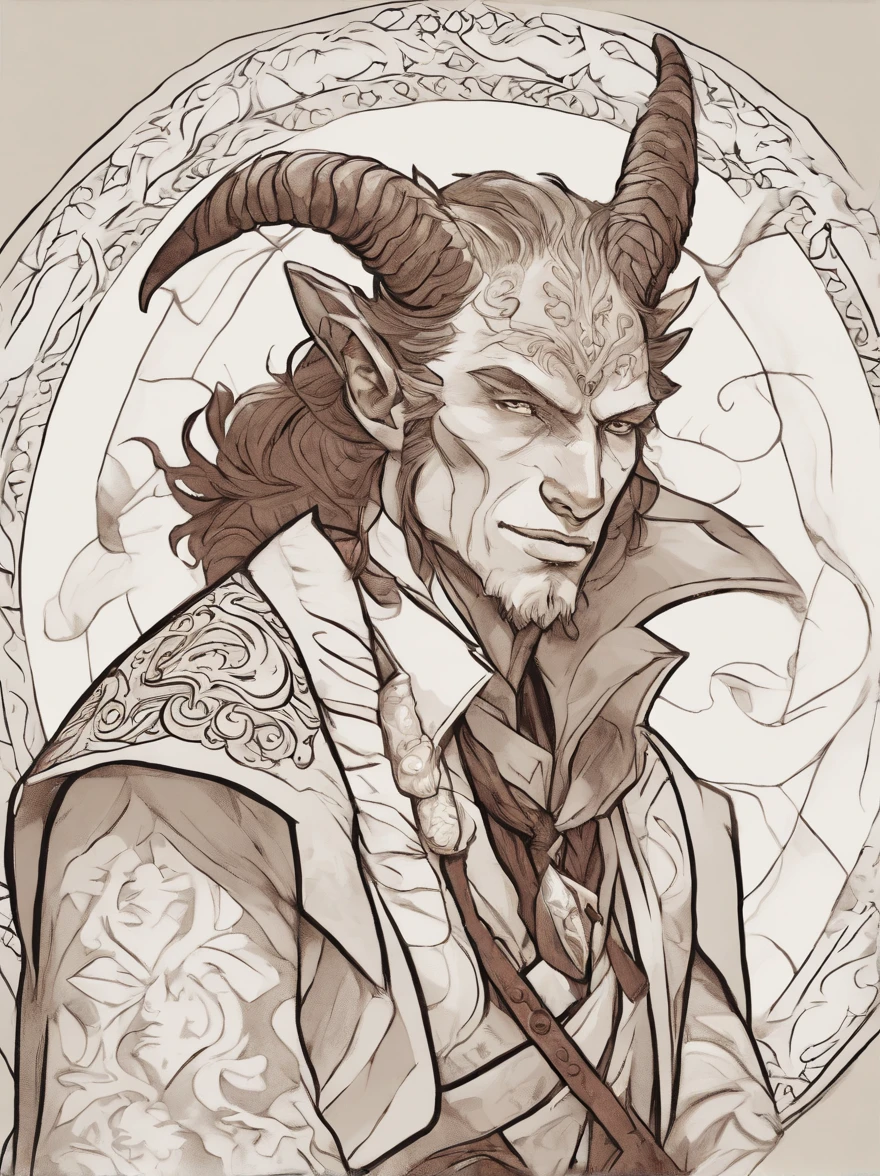 Tiefling ,Wearing Mirage Vest, dapper, white, glowing, masterpiece, best quality