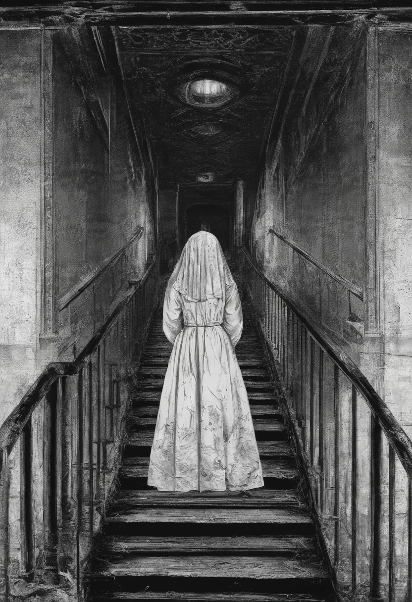 Two girls go upstairs, Wear Chinese embroidered clothing,Extensive ulceration of the girl's skin,Blood donation oozes,Bleeding from seven holes,There are maggots crawling on the body