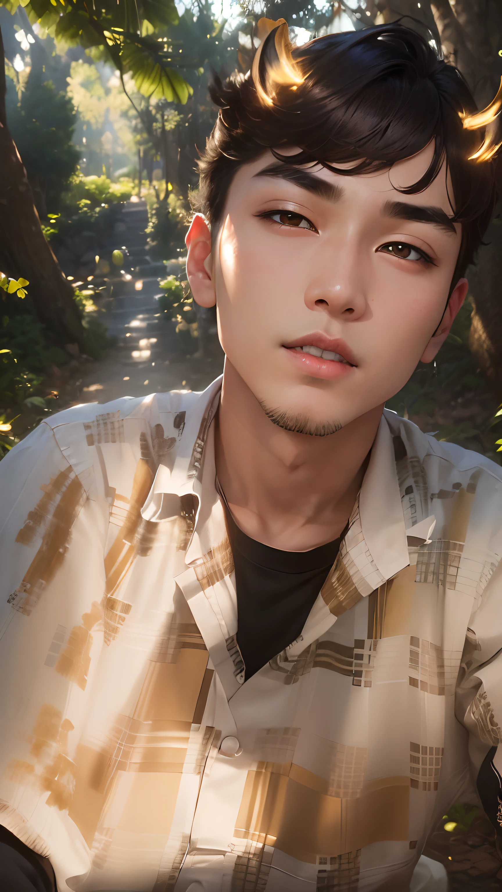 masterpiece、(top-quality)、((high-level image quality))、One Manly Boy、Slim body、((White Y-shirt and long black pants))、(Detailed beautiful eyes)、September Night Road、sitting on a curb、Face similar to Chaewon in Ruseraphim、((short hair above the ears))、((Smaller face))、((Neutral face))、((Light brown eyes))、((Korean boy))、((18year old))、((Handsome man))、((Wild look))、((Korean Makeup))、((elongated and sharp eyes))、((Sit next to the viewer))、((shot from a side angle))、((The upper part of the body))、((Close-range shooting))