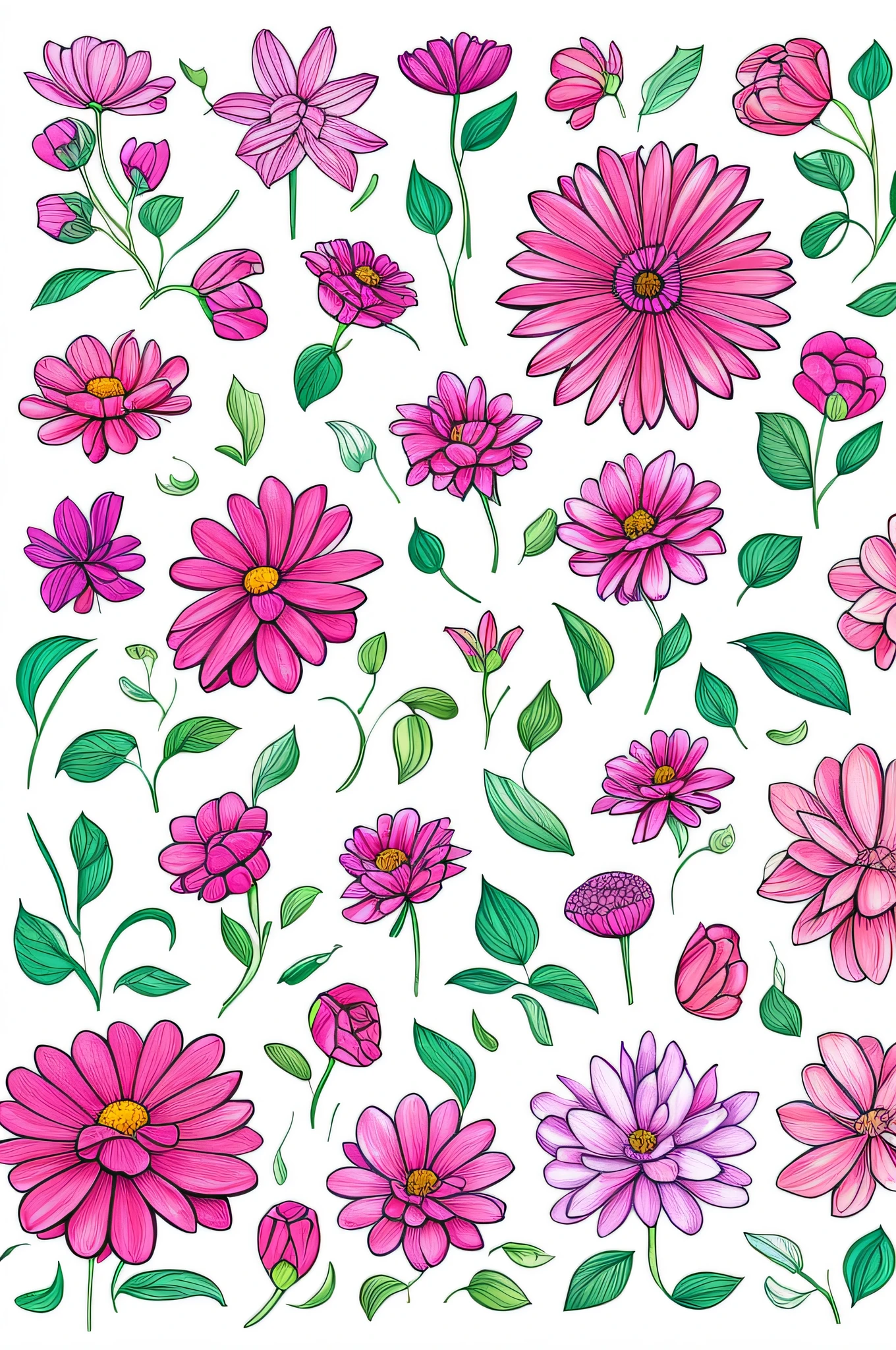 Create illustrations as sketches of beautiful flowers