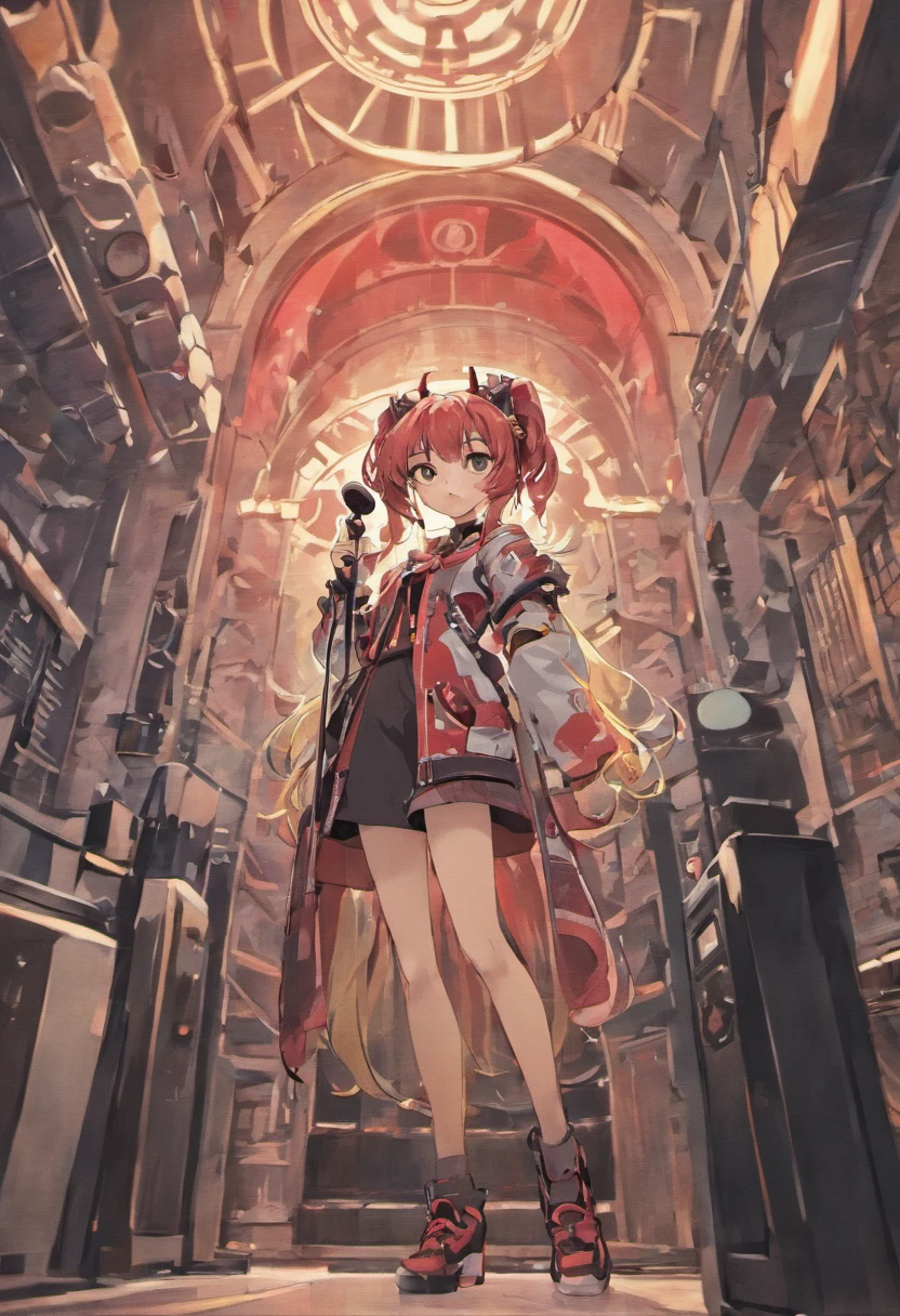 cartoon of a girl with a microphone and a pair of speakers, guilty gear art style, fully robotic!! catgirl, nekomimi, badass pose, digital art from danganronpa, demonic atmosphere, cel - shaded art style, artistic render of reimu hakurei, anime style”, reimu hakurei, sonic oc, unknown artstyle