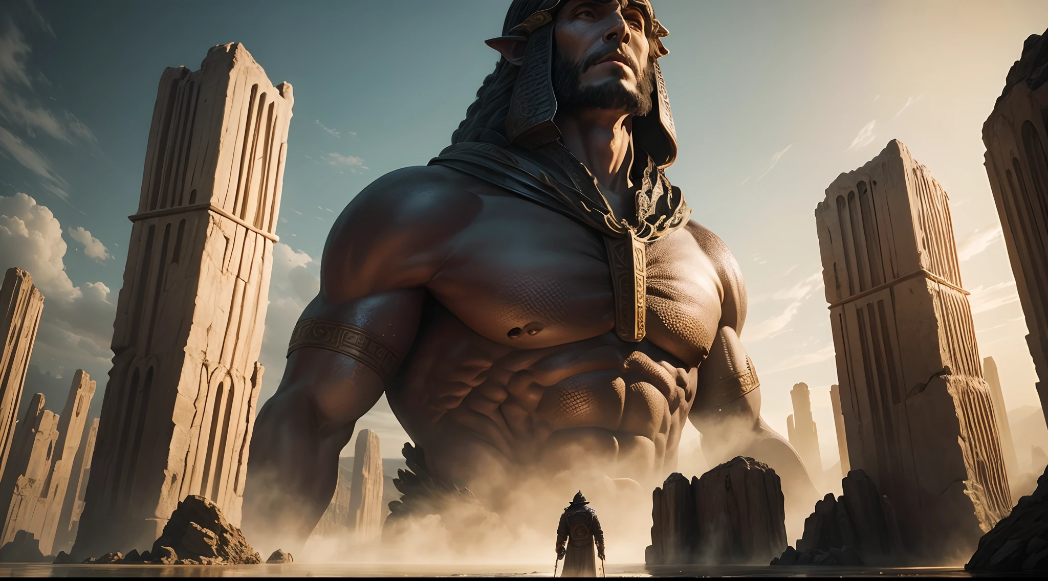 Giant creatures from biblical times in a bible setting before the flood