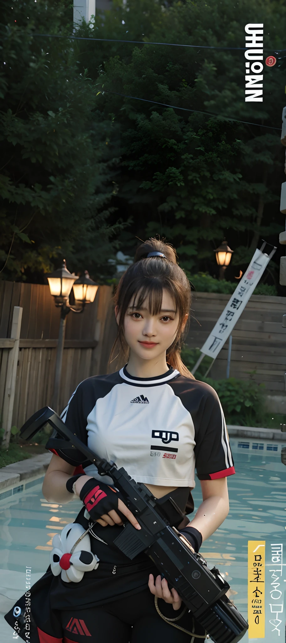 zydG, 1girl, detailed skin, looking at viewer, brown eyes, (ponytail with bangs:1.2), (large breasts:1.0), (large areolae:0.8), small smile, cute glasses
(photorealistic:1.4), (best quality:1.0), (ultra highres:1.0), 8k, (masterpiece:0.2), (sportswear:1.4), (sweat, wet:1.1), portrait, face focus,
(pureerosface_v1:0.5)