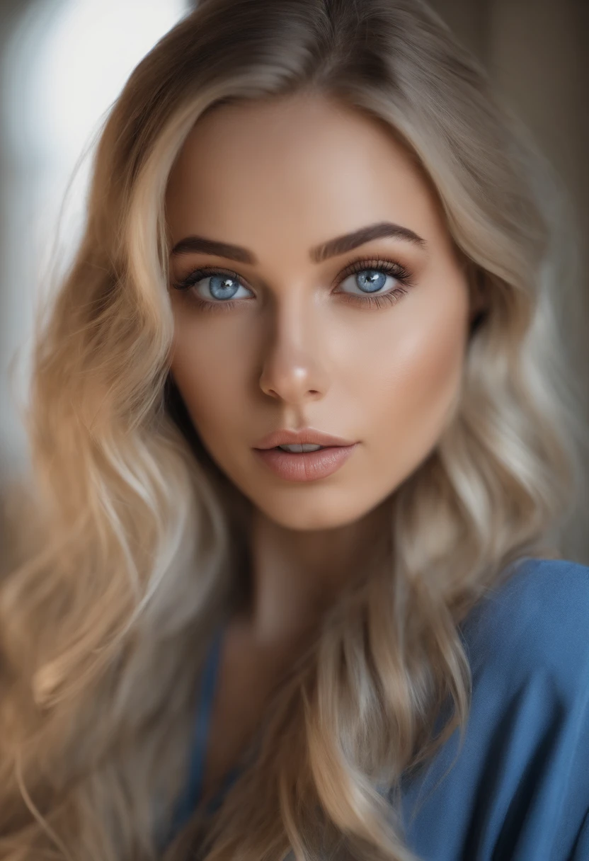arafed woman fully , sexy girl with blue eyes, ultra realistic, meticulously detailed, portrait sophie mudd, blonde hair and large eyes, selfie of a young woman, bedroom eyes, violet myers, without makeup, natural makeup, looking directly at the camera, face with artgram, subtle makeup, stunning full body in dubai, medium to large size bust