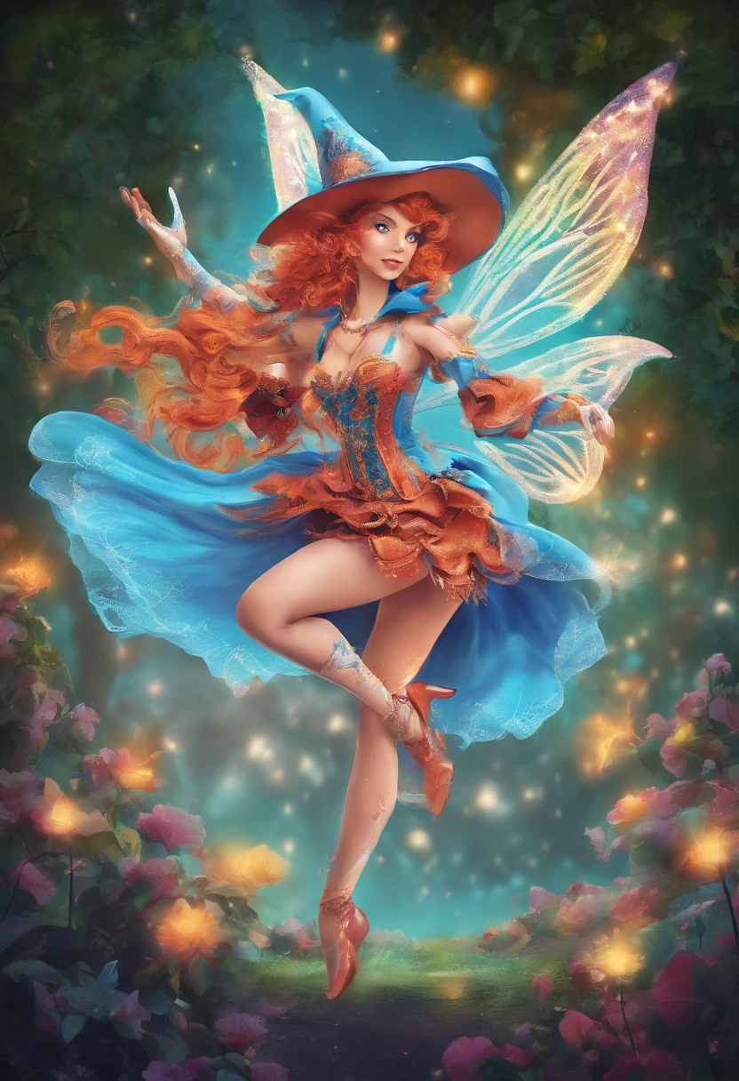 a close up of a person in a costume with a hat and gloves, frantic dancing pose, dancing in the background, she is dancing, power pose, dynamic dancing pose, as though she is dancing, look like someone is dancing, she is dancing. realistic, dancing character, dynamic energic pose, orange fire/blue ice duality!, tpose