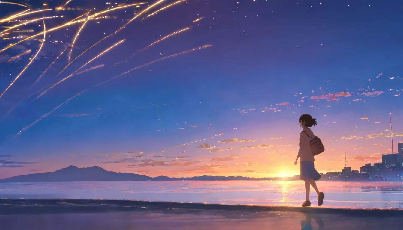 "obra prima, melhor qualidade, ainda filme, tela escura ao fundo tamanho 9:16, primeiro plano, brilhante, Feliz, soft warm lighting, ocaso, Sparks: 0,7"