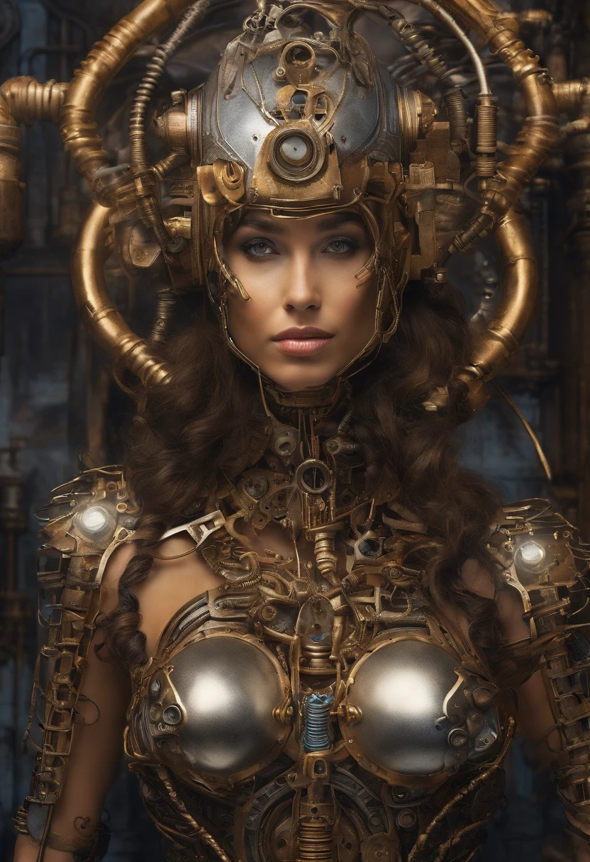 (((Masterpiece))), (((Best quality))), ((Ultra-detailed)), (Highly detailed CG illustration), ((An extremely delicate and beautiful)),(cute delicate face),Cinematic light,((1机械女孩)),Solo,full bodyesbian,(machine made joints:1.4),((Mechanical limb)),(blood vessels attached to the tube),((Mechanical vertebrae attached to the back)),((mechanical cervial attaching to neck)),((Sitting)),Expressionless,(wires and cables attached to head and body:1.5),(Character focus),Science fiction
