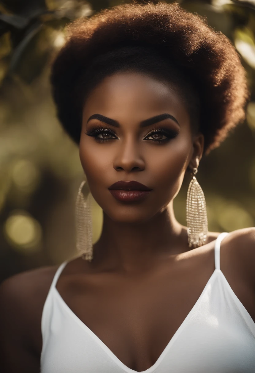 Black American woman, very sexy, style urbain et ultra tendance, yeux marrons claire