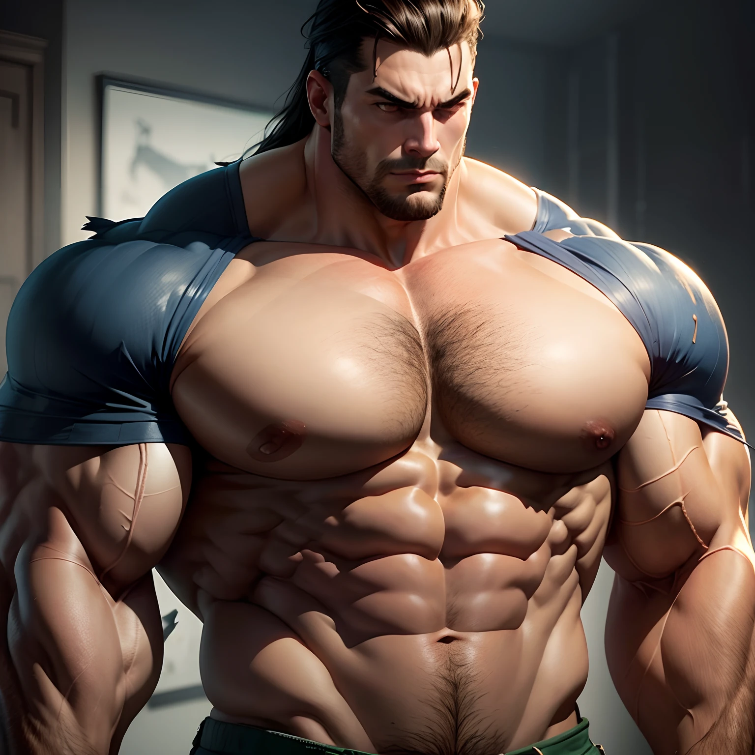 Giant muscular man with torn shirt