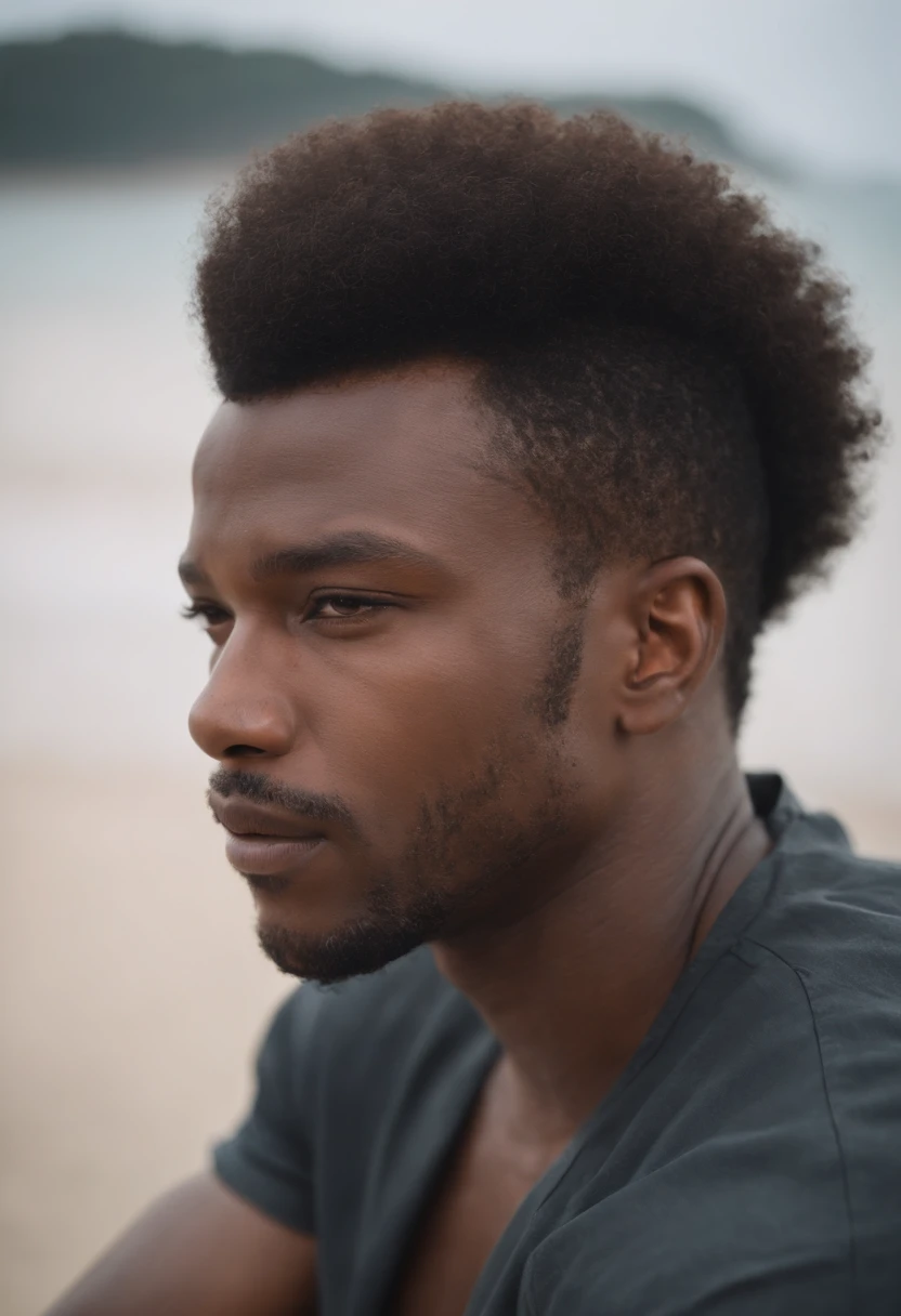 Homme noir, Homme noir avec afro, Homme noir sur banc de plage, Hot oiled body, Pack de six, Homme noir en costume, light-tinted skin, beaucoup de cheveux, afro style de cheveux, lots of hair on the head,