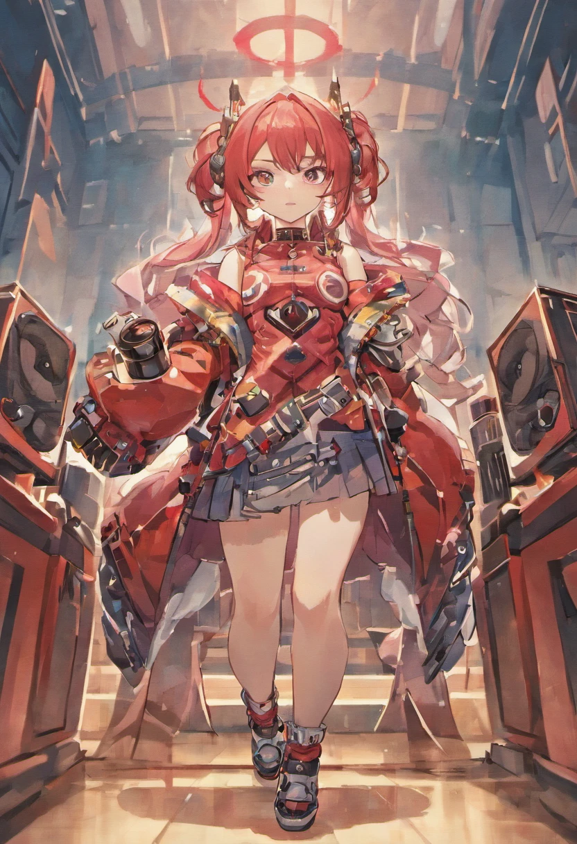 cartoon of a girl with a microphone and a pair of speakers, guilty gear art style, fully robotic!! catgirl, nekomimi, badass pose, digital art from danganronpa, demonic atmosphere, cel - shaded art style, artistic render of reimu hakurei, anime style”, reimu hakurei, sonic oc, unknown artstyle