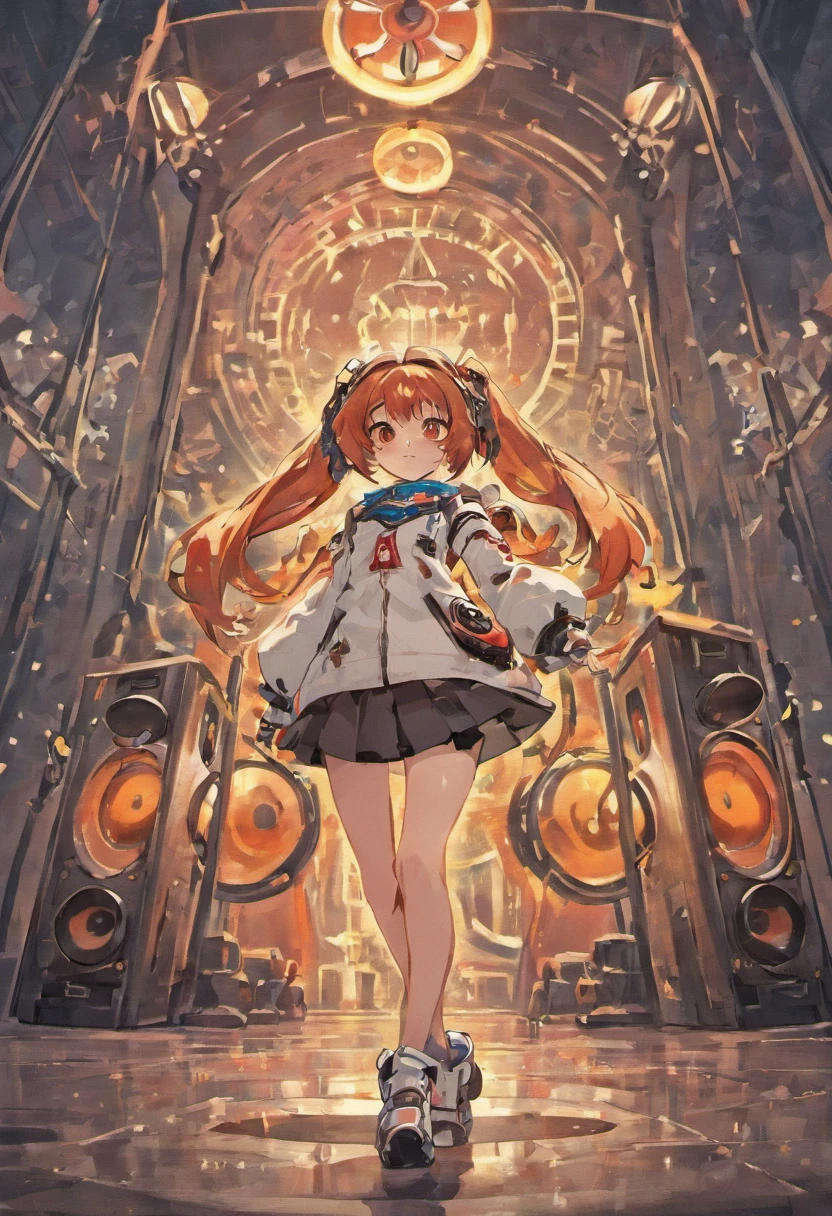cartoon of a girl with a microphone and a pair of speakers, guilty gear art style, fully robotic!! catgirl, nekomimi, badass pose, digital art from danganronpa, demonic atmosphere, cel - shaded art style, artistic render of reimu hakurei, anime style”, reimu hakurei, sonic oc, unknown artstyle