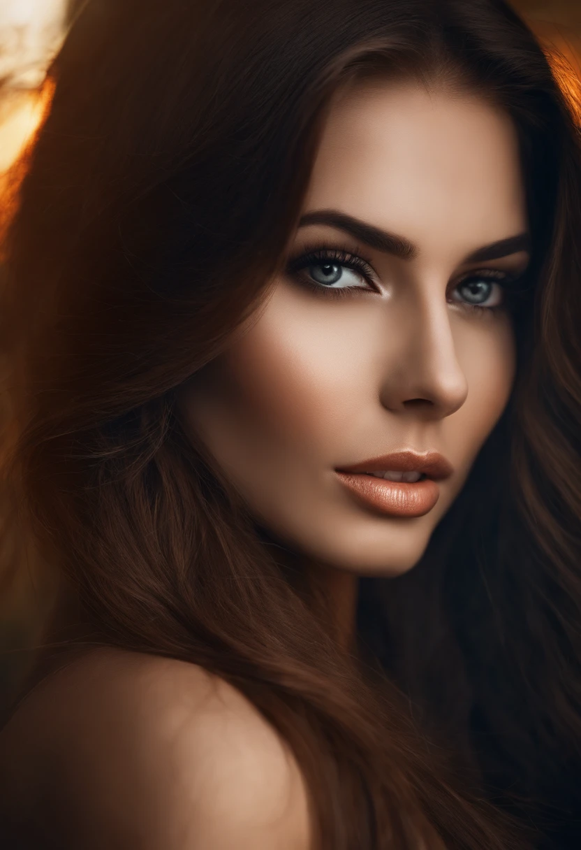 a woman with long brown hair and in a top and tight pants, tumblr, innocent face, evil face, digital art, attractive beautiful face, beautiful model girl, extremely beautiful face, very beautiful sexy figure girl, , beautiful girl model, photo of a beautiful woman, attractive girl, cute beautiful, very beautiful young woman, sexy face with full makeup, attractive female face!!!, gorgeous attractive face